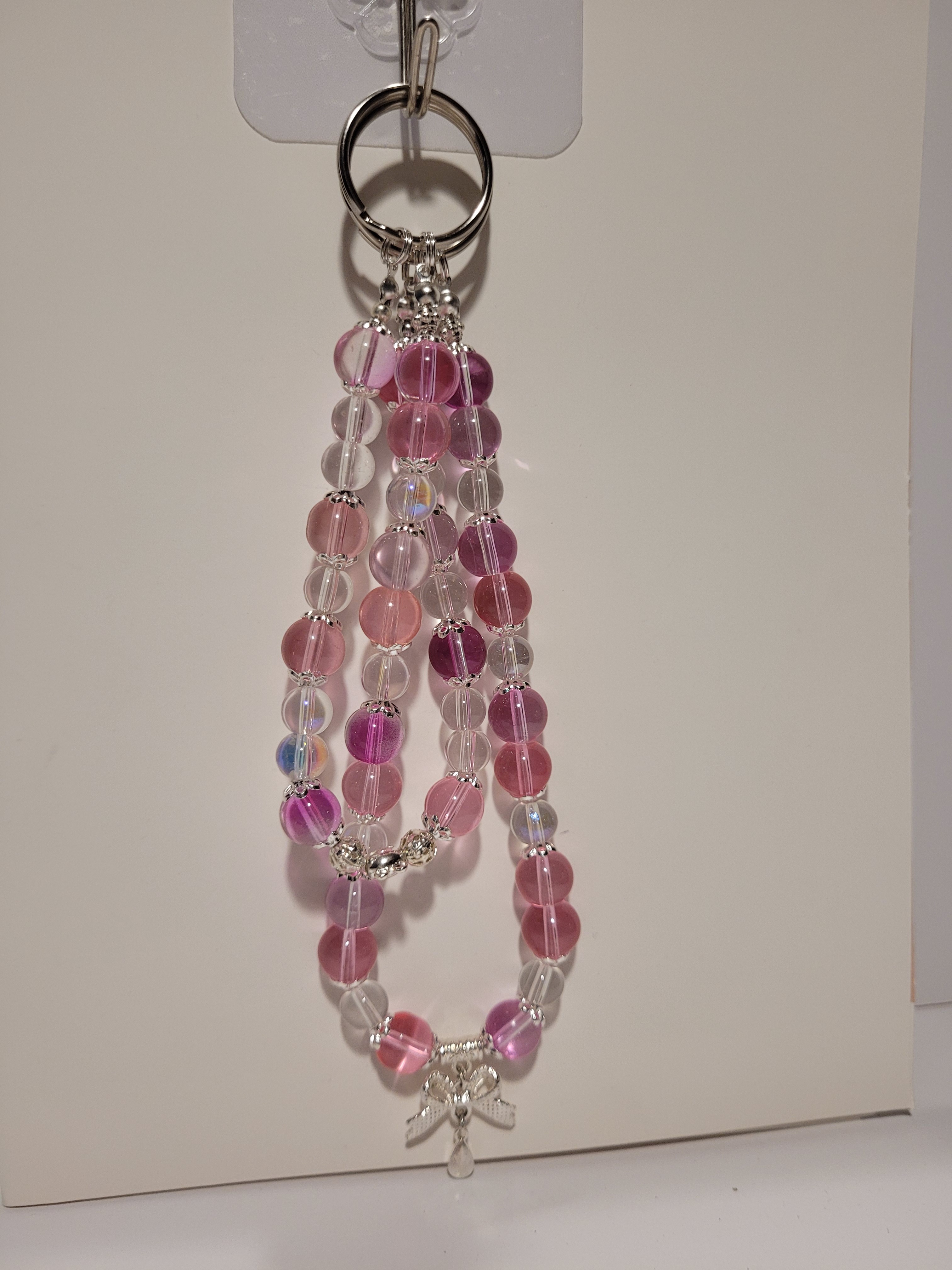 Handmade Beaded Keychain - Pink & Clear