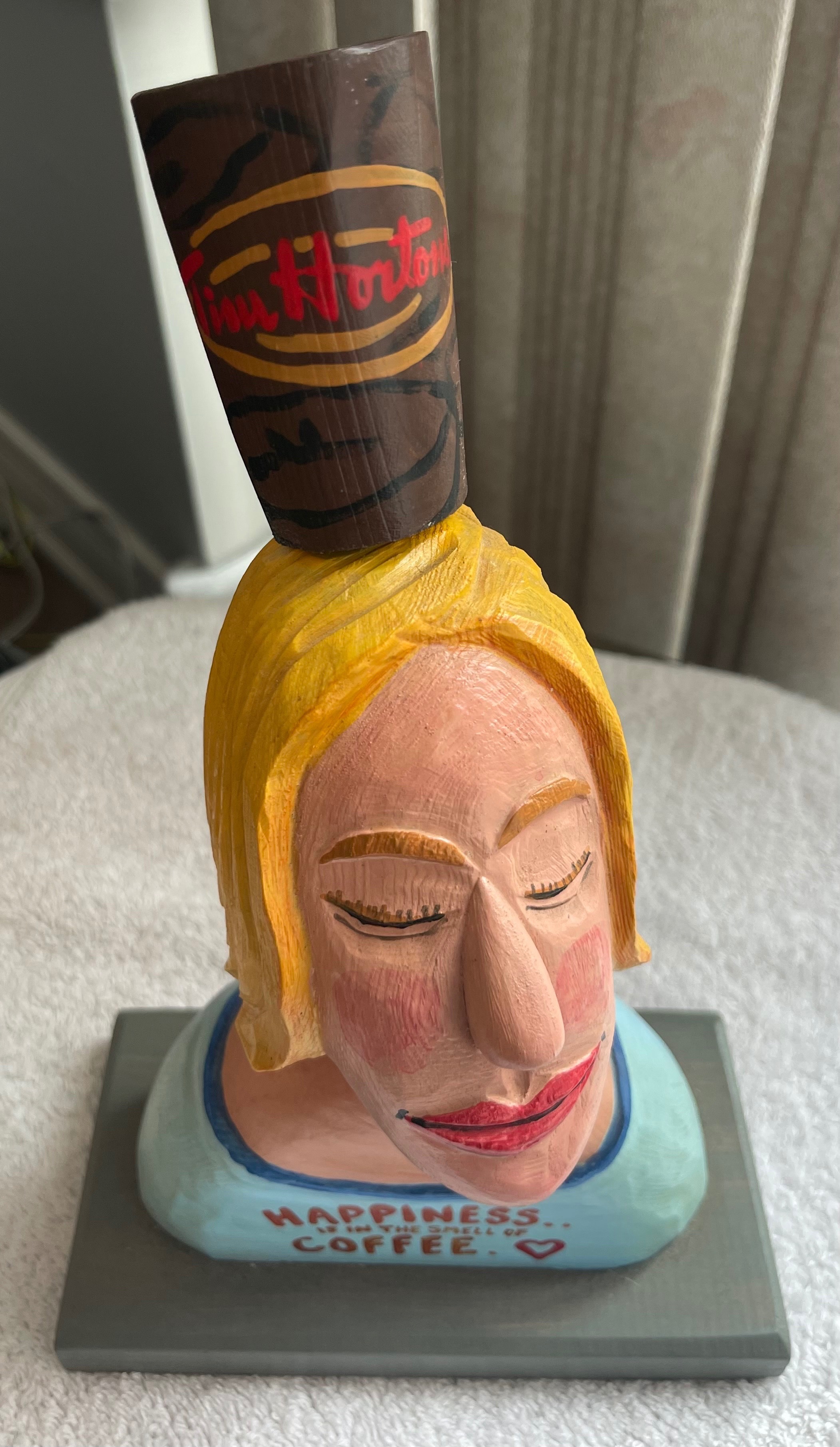 David Trant Signed Folk Art: Tim Hortons "Happiness" Sculpture - photo 2