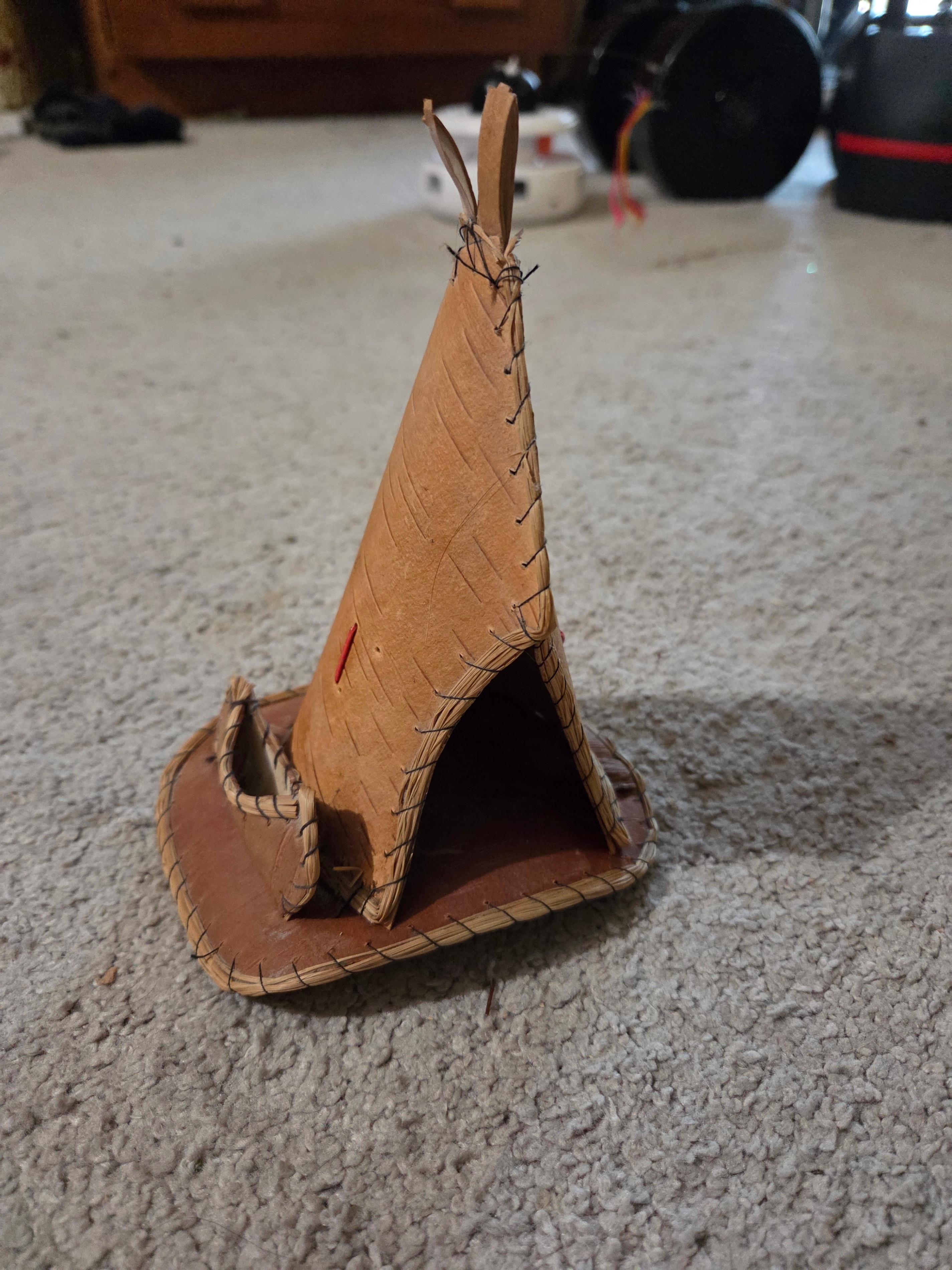 Vintage Handmade Birch Bark Tipi, Indigenous Folk Art, 6.5"