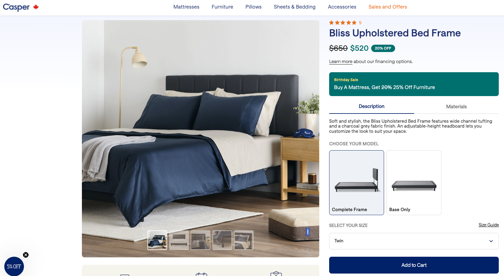 Casper Single Bed Frame – Like New (Beige)