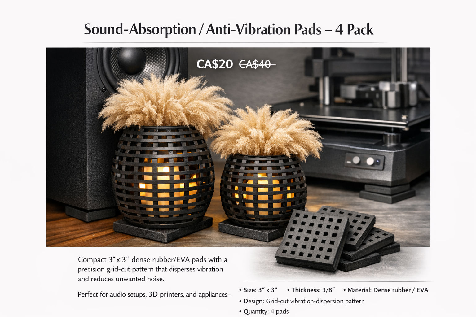 Sound‐Absorption / Anti‐Vibration Pads – 4 Pack - photo 2
