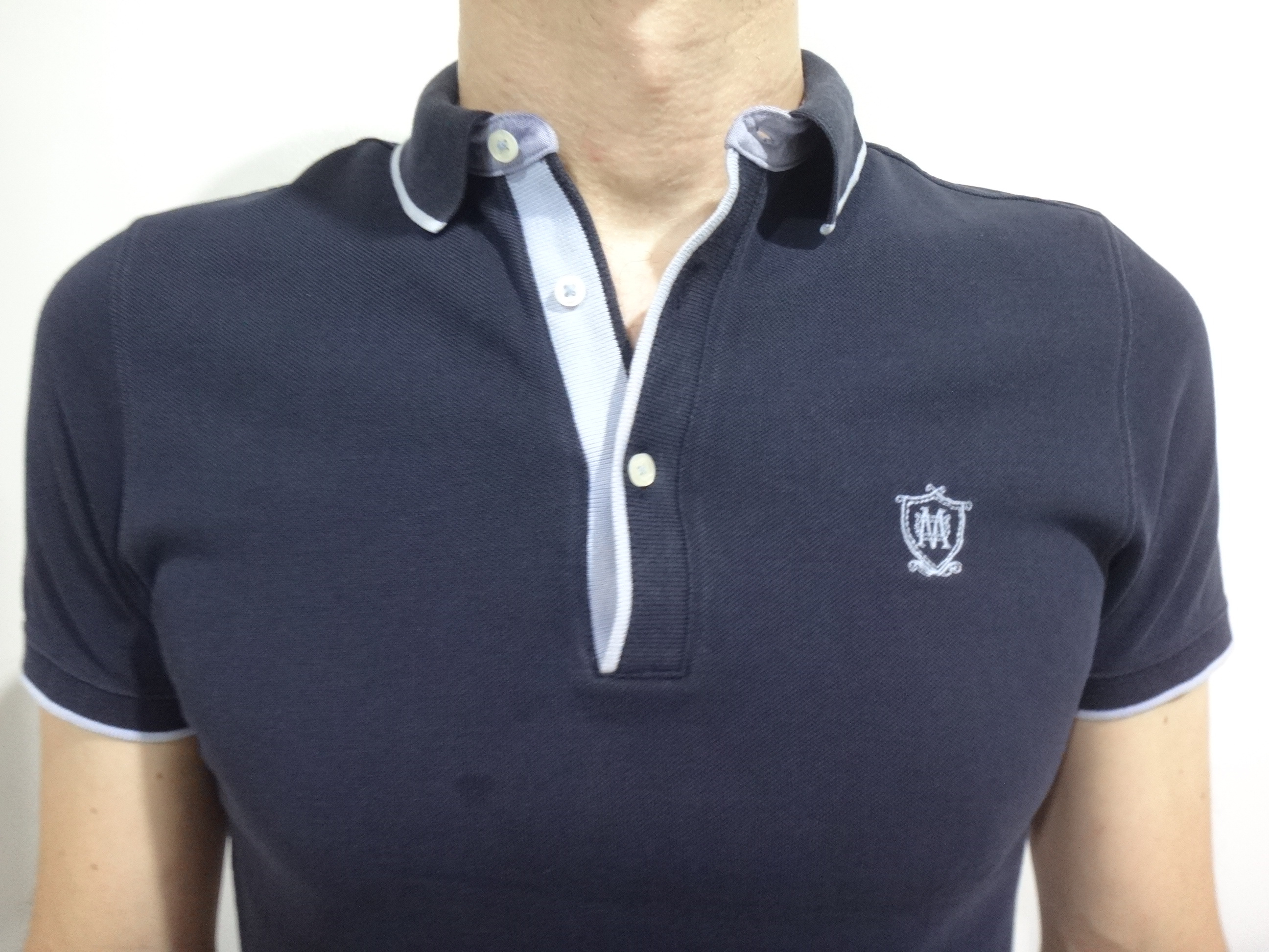 ✅♻️Massimo Dutti Men's Small Navy + Light Blue Polo Shirt - photo 3