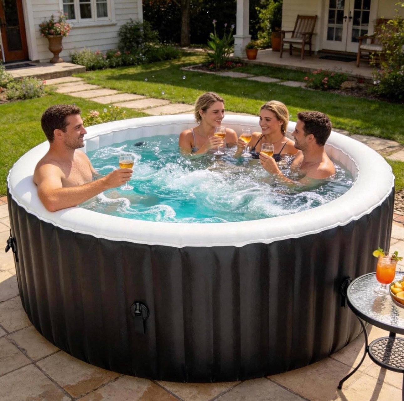 Outdoor Spa Tubs 2-4 Person Portable Blow Up Spa 120 Soothing Bu - photo 2