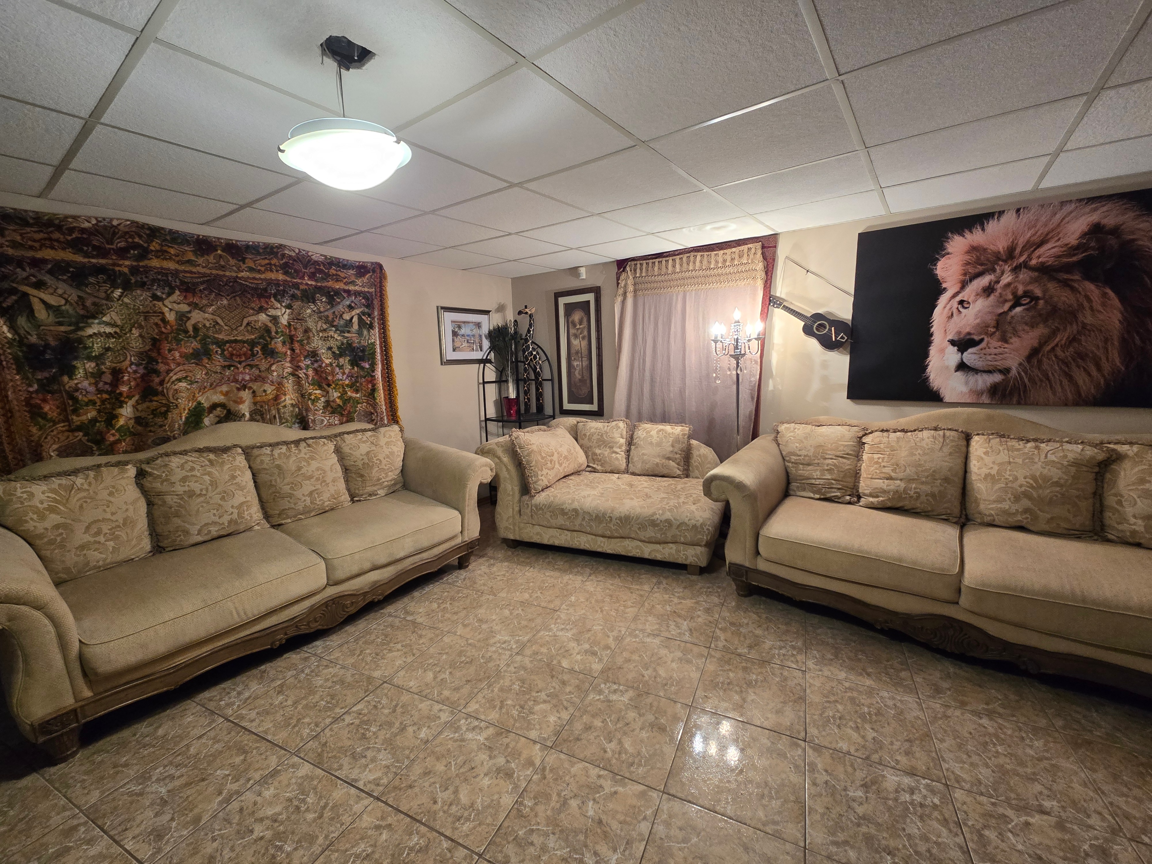 Three piece sofa set with chaise
