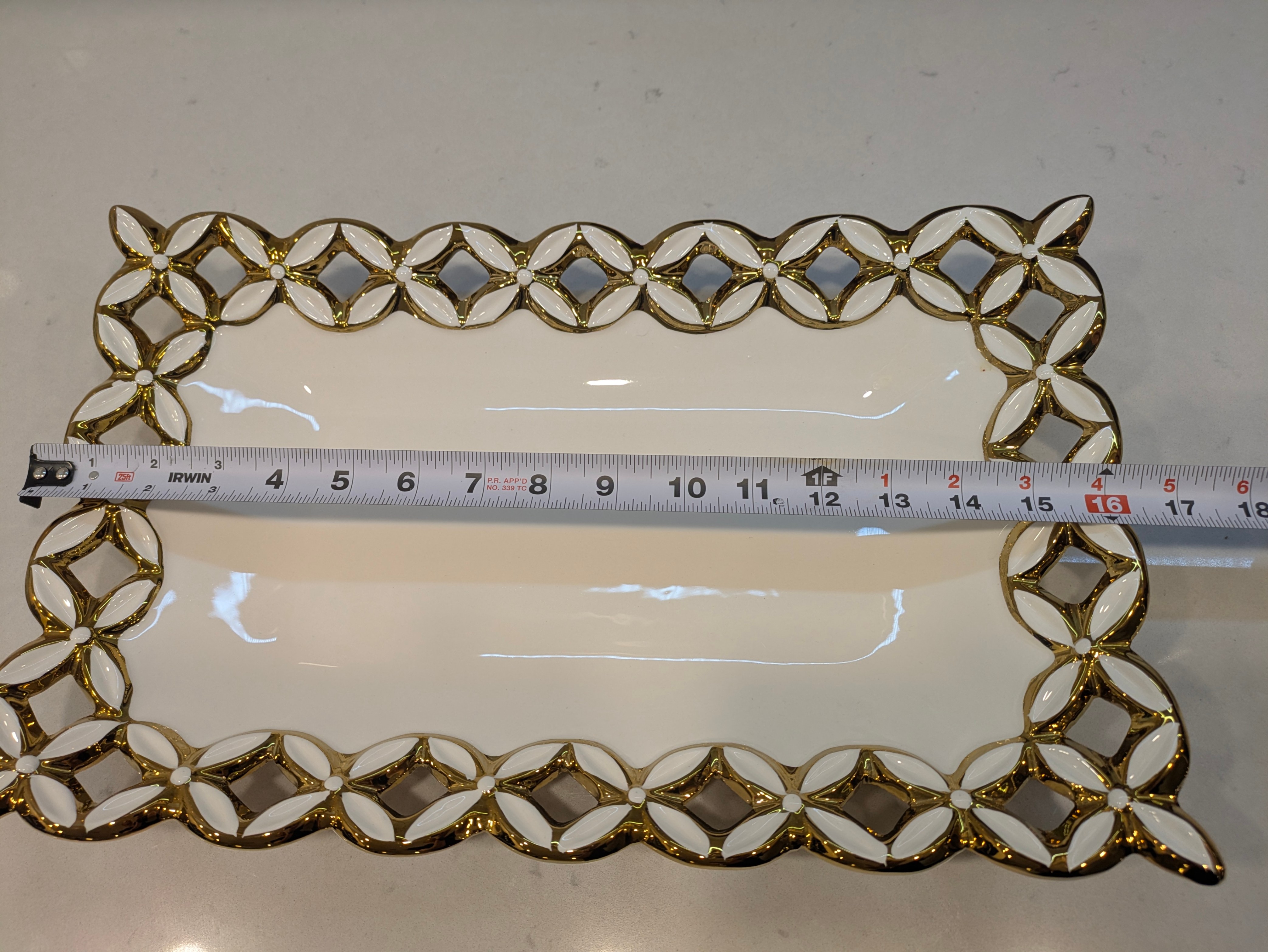 Decorative Rectangular white and gold Serving Tray - photo 2