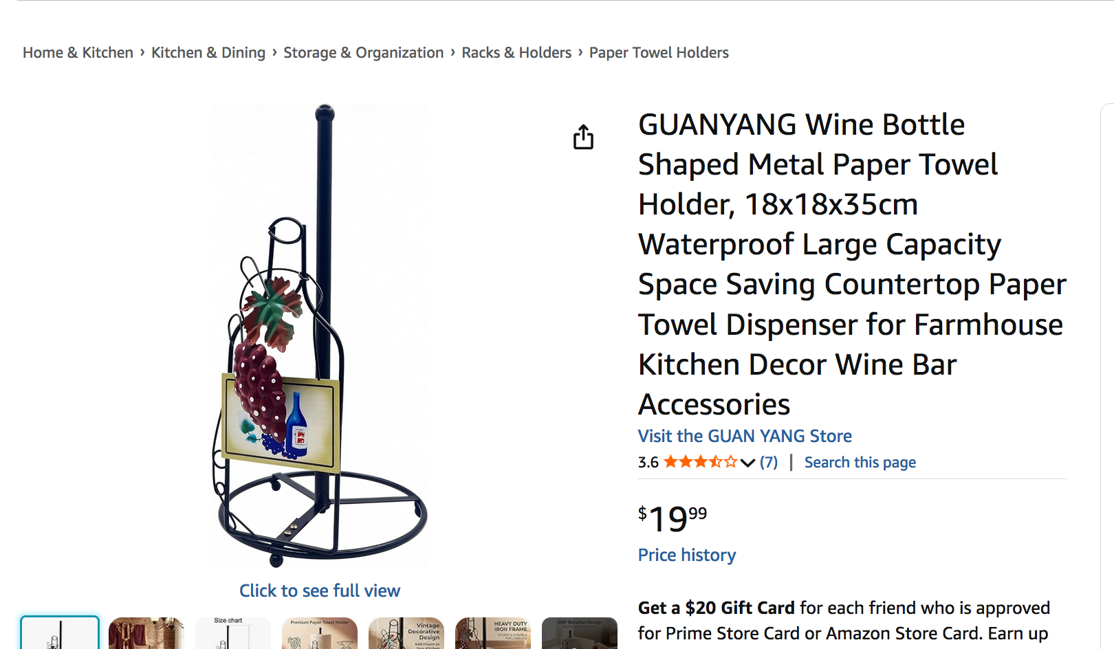 GUANYANG Wine Bottle Shaped Metal Paper Towel Holder, - photo 4
