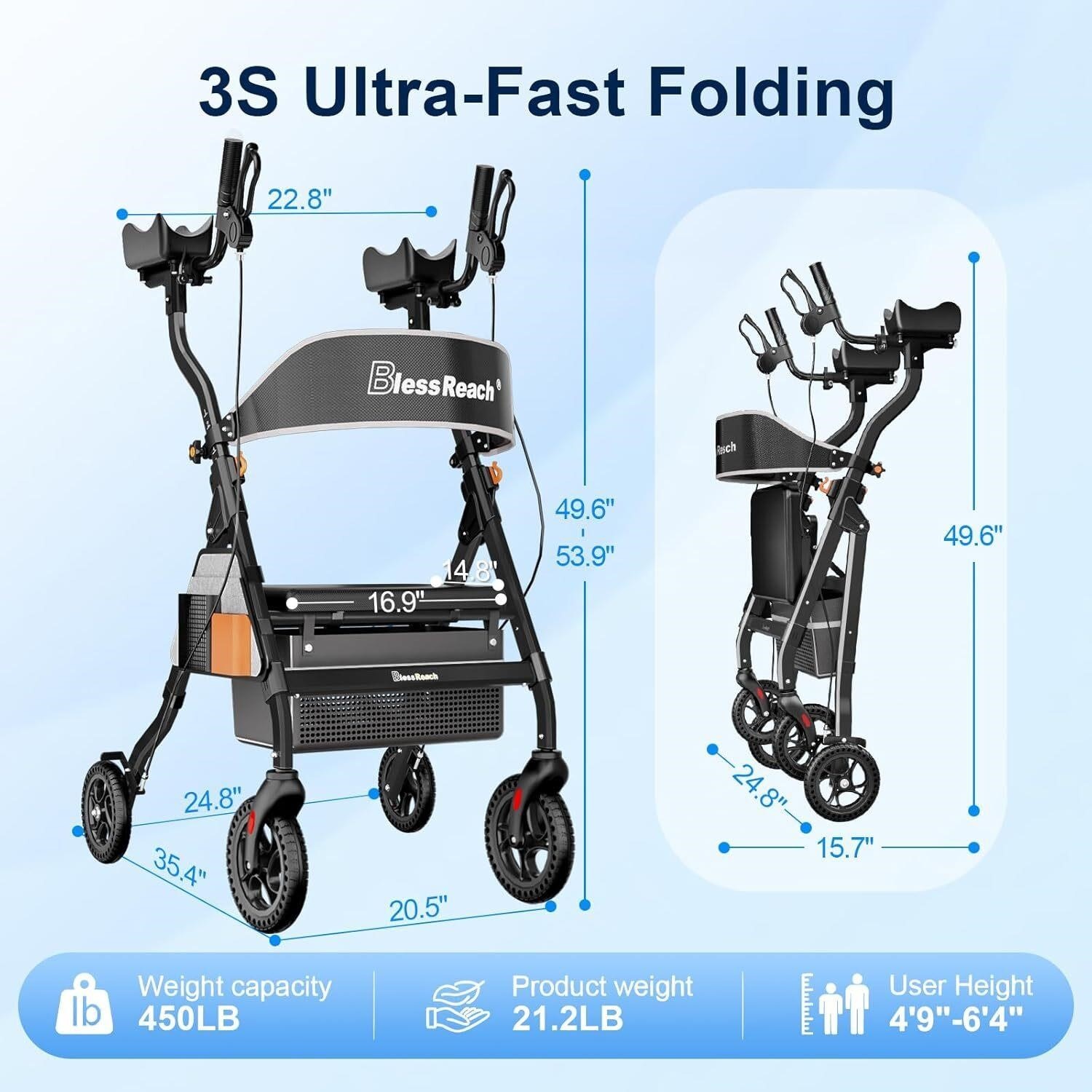 BlessReach Heavy Duty Upright Rollator Walker - photo 3