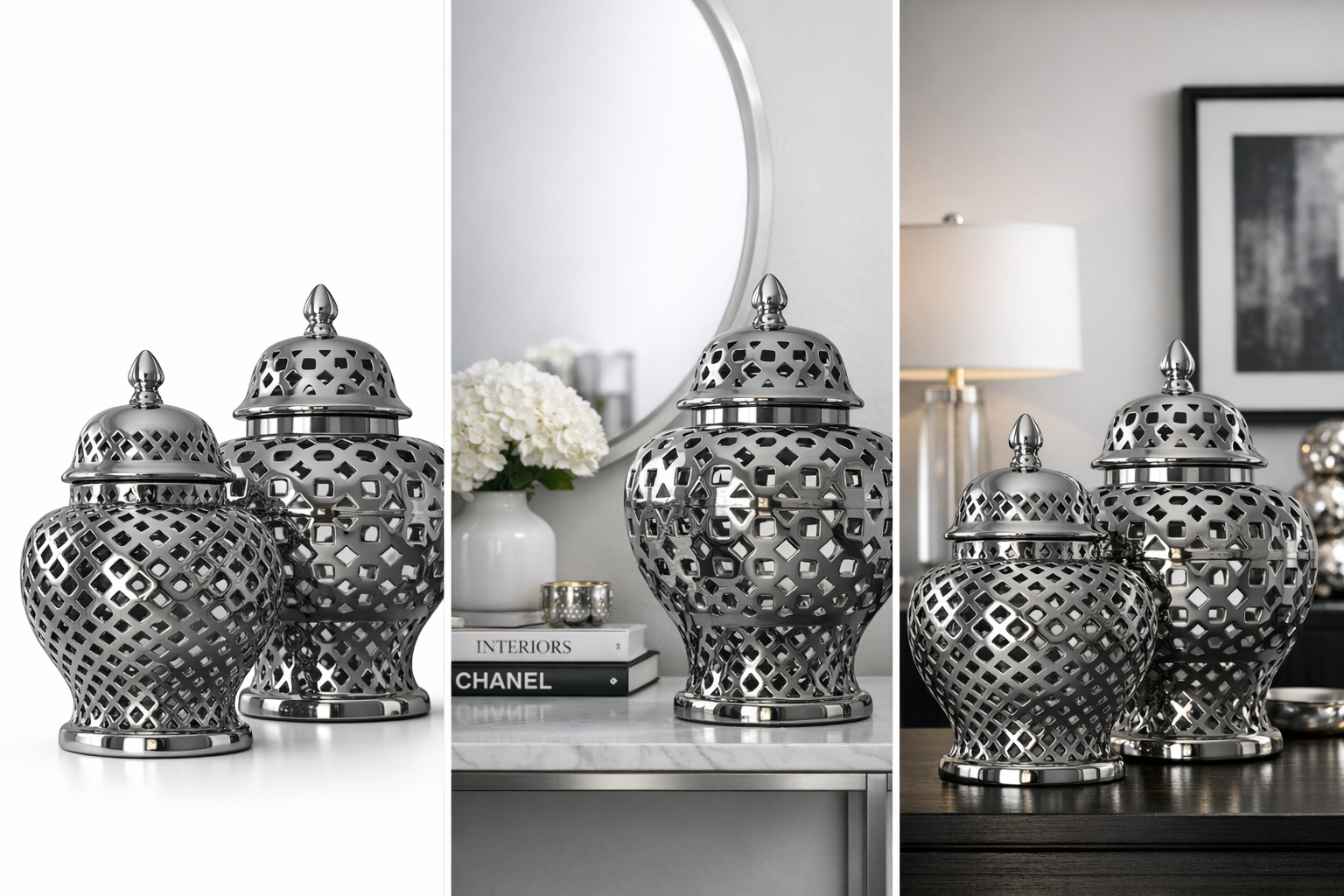 Luxury Decorative Silver Vase Duo