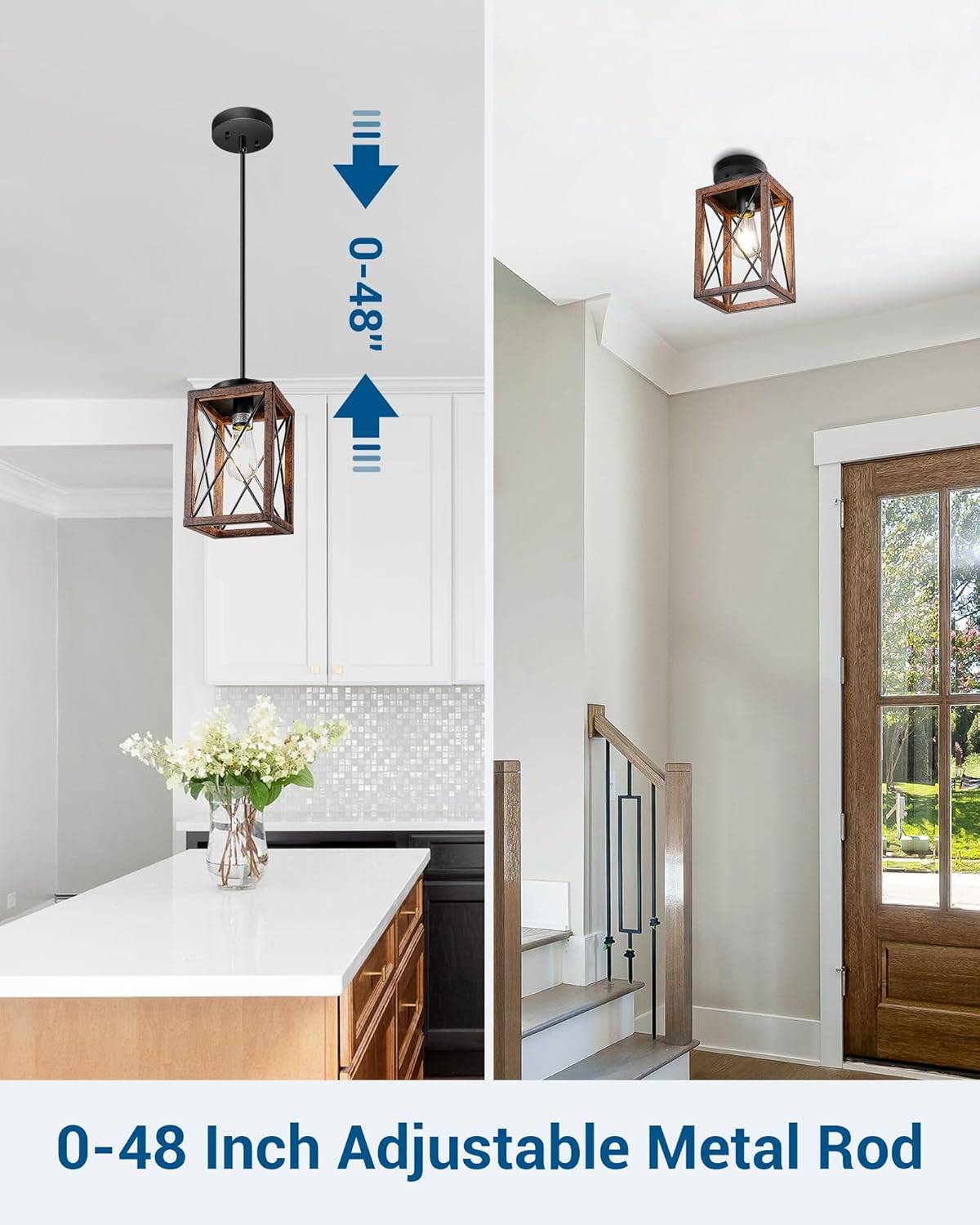 Farmhouse Pendant Light Fixture - Rustic Wood and Metal - photo 2