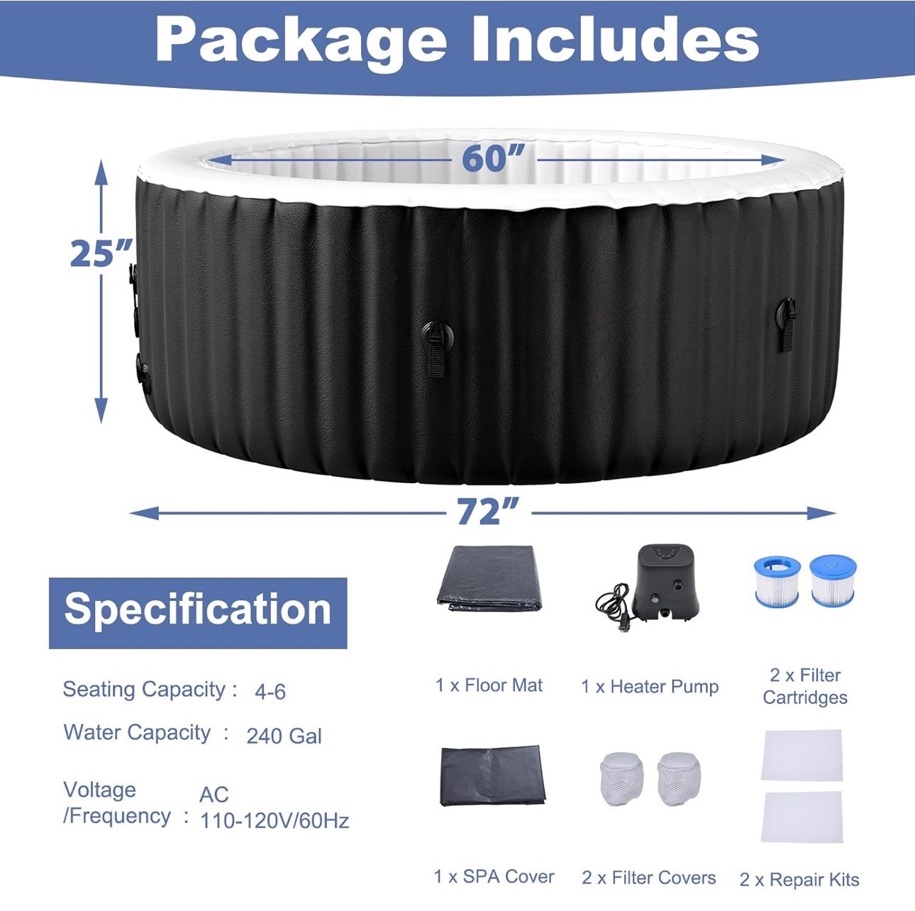 Outdoor Spa Tubs 2-4 Person Portable Blow Up Spa 120 Soothing Bu - photo 3