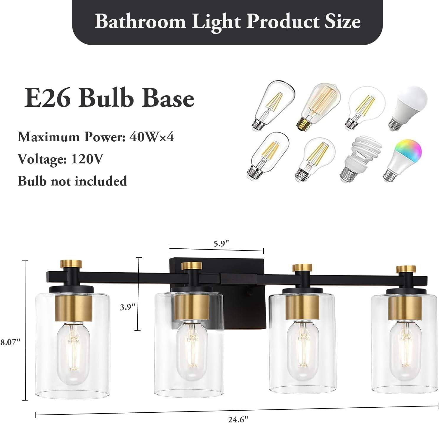 4-Light Vanity Light Fixture - Black and Gold - photo 4