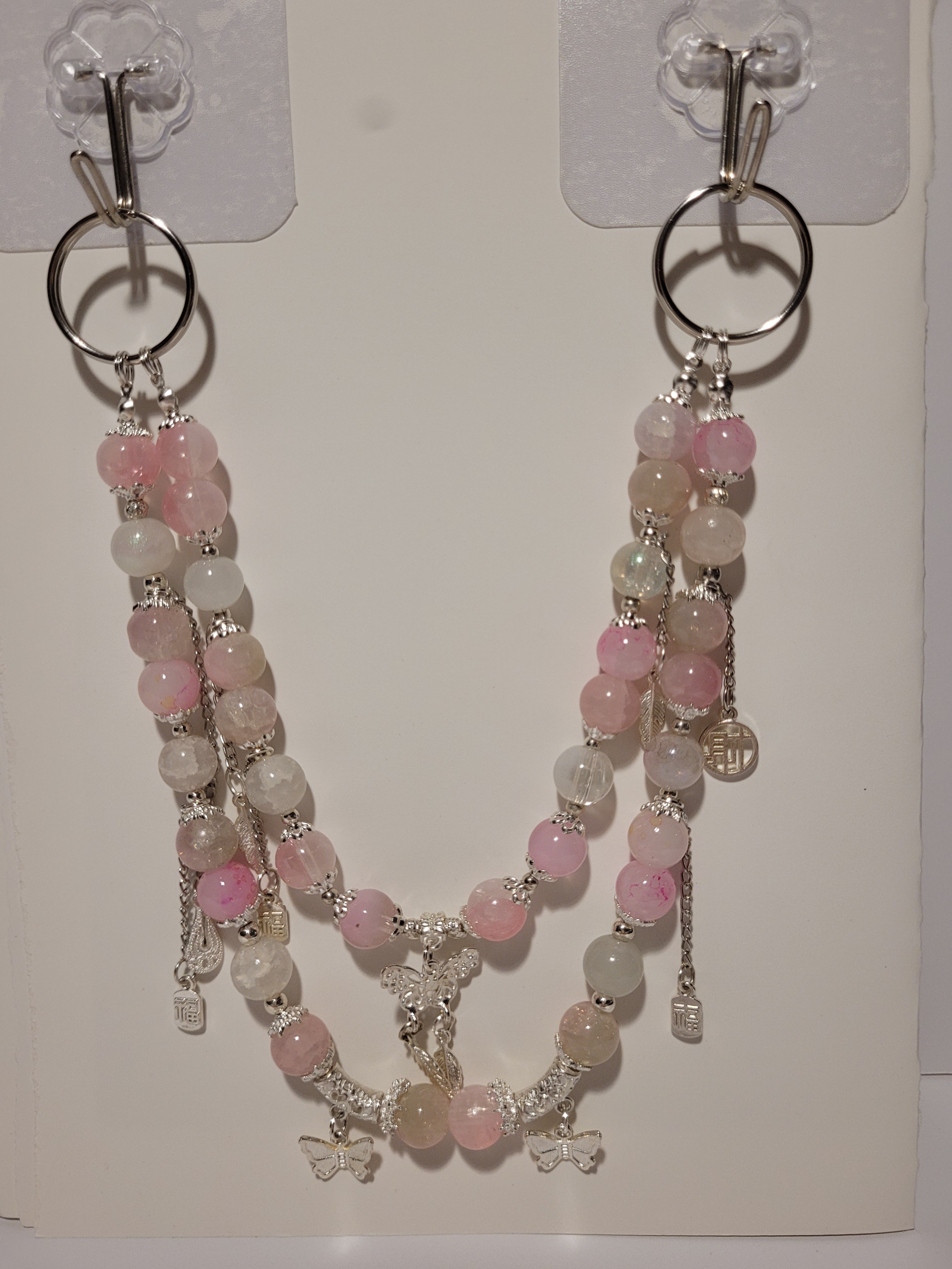 Pink & White Beaded Keychain - photo 2