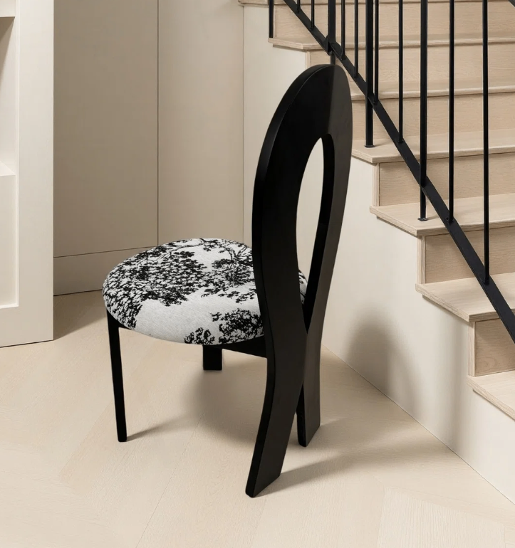 Black Dining Chair with Toile Fabric Seat - Set of 4(New in box) - photo 3