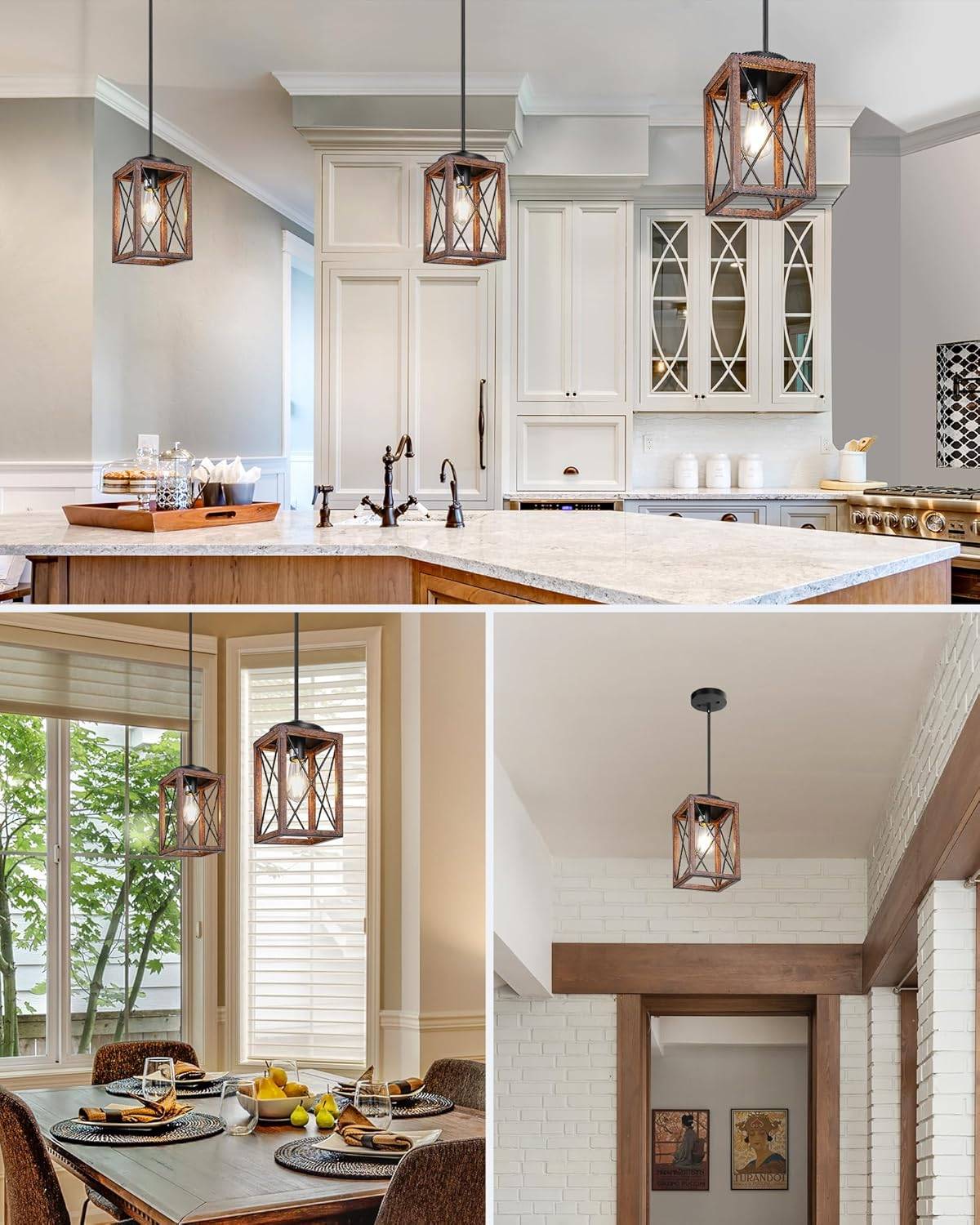 Farmhouse Pendant Light Fixture - Rustic Wood and Metal - photo 3