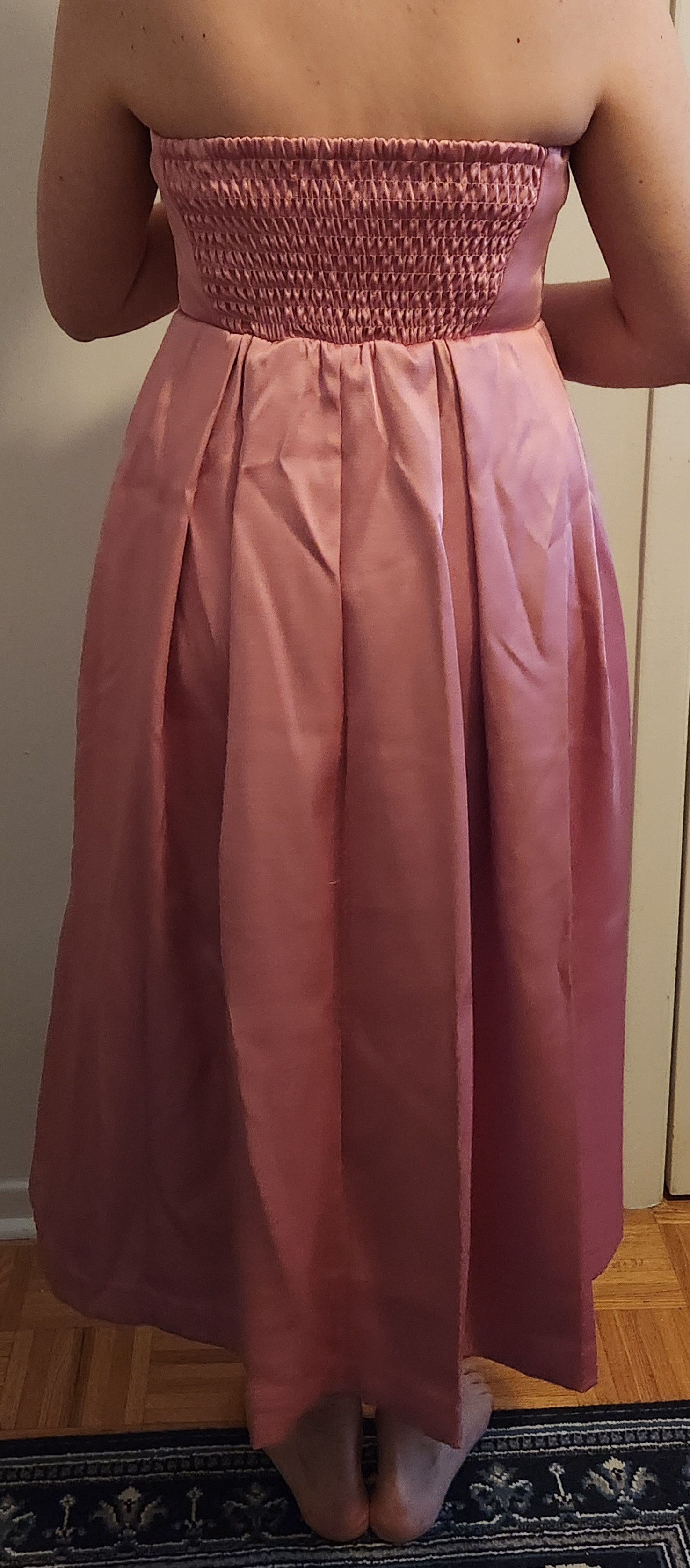 H&M Strapless Satin Tea Length Dress with Pleats - photo 3