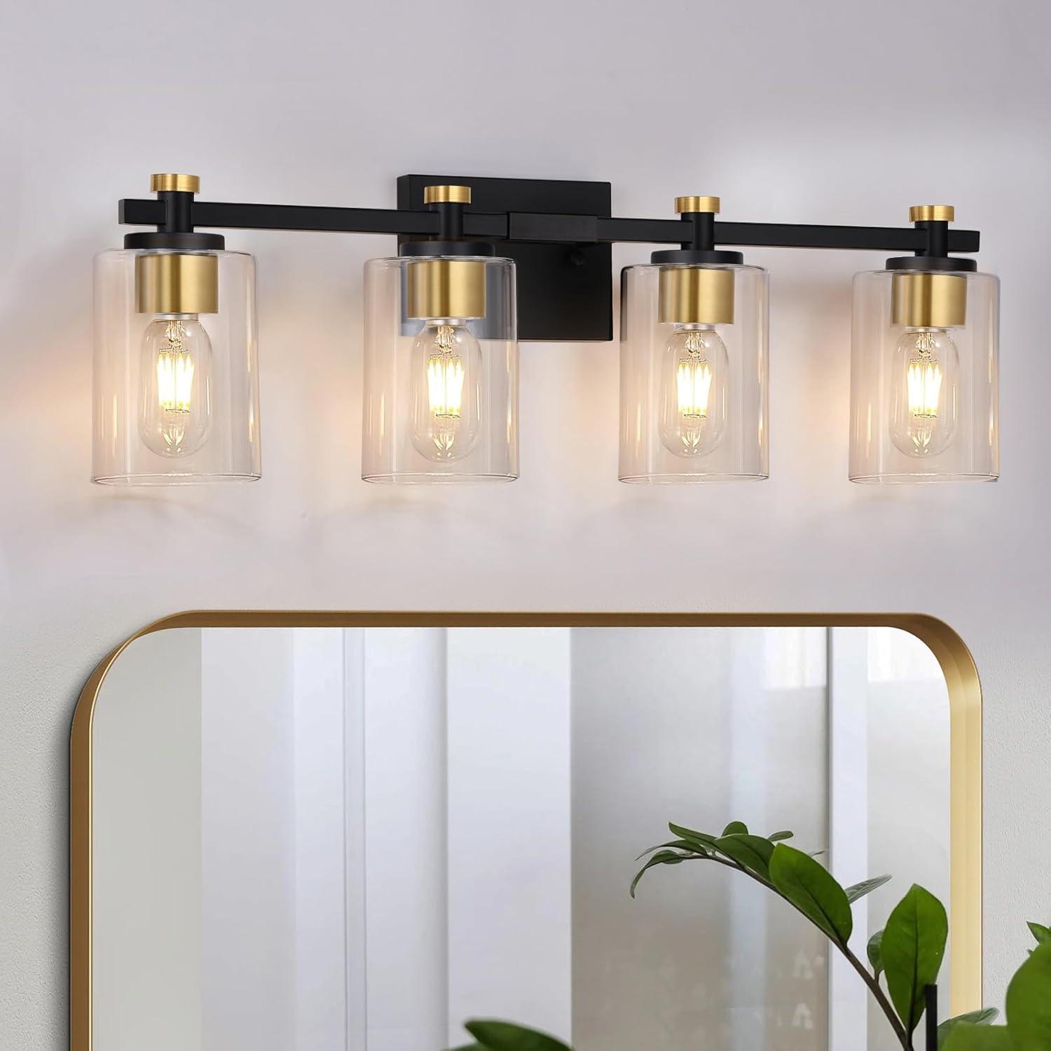 4-Light Vanity Light Fixture - Black and Gold