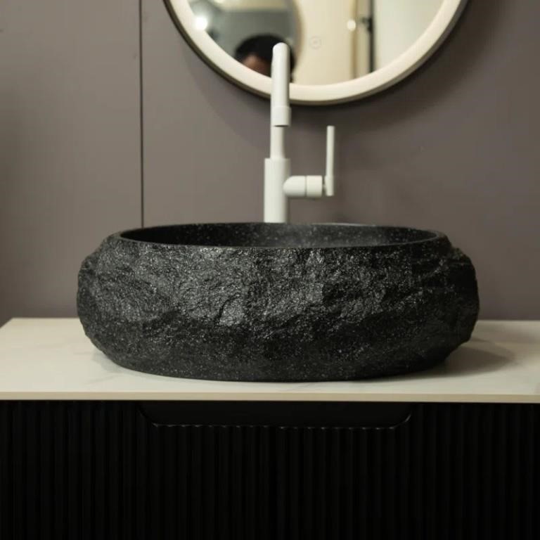Black Oval Stone Vessel Sink