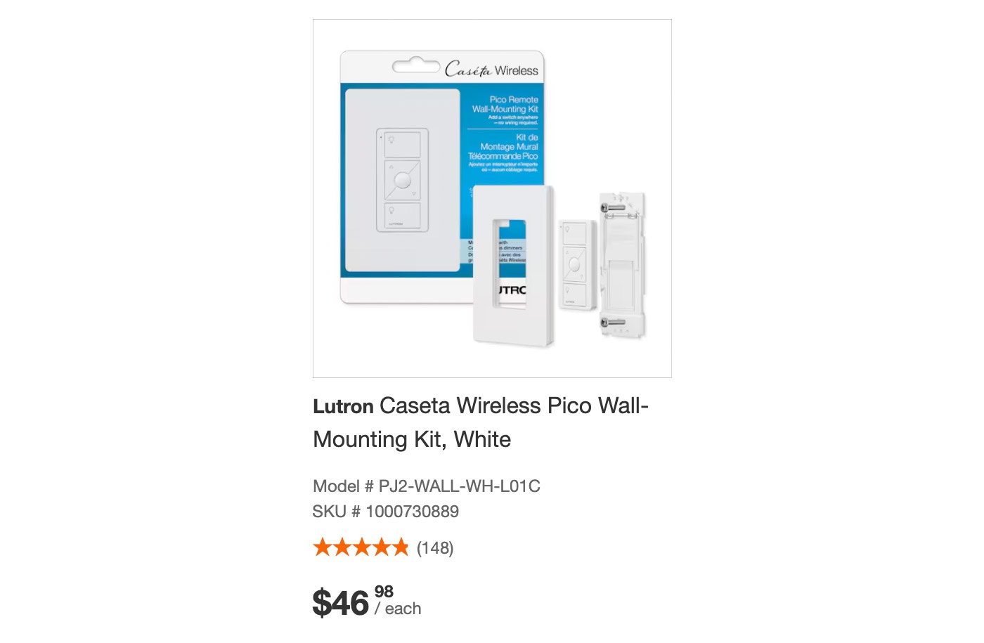 Lutron Caseta Pico Wall-Mounting Kit, PJ2-WALL-WH-L01C - photo 3