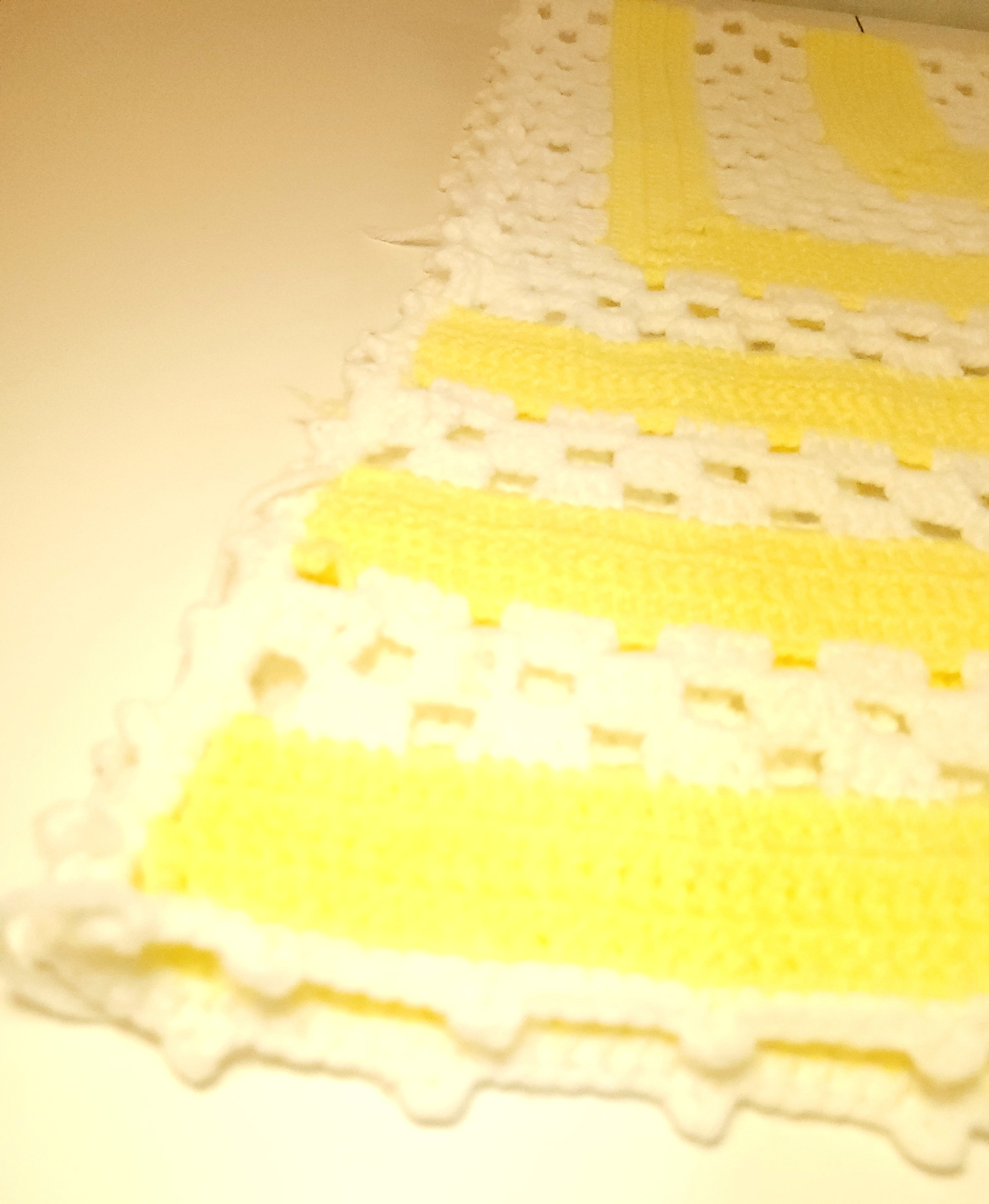 Handmade Crochet Baby Blanket Yellow White Granny Stripe Scallop - photo 3