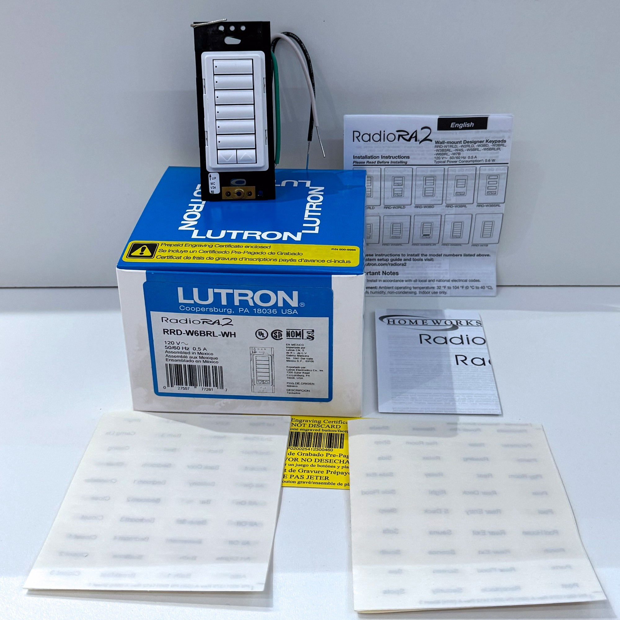 Lutron RadioRA2 seeTouch Wall Keypad, RRD-W6BRL-WH