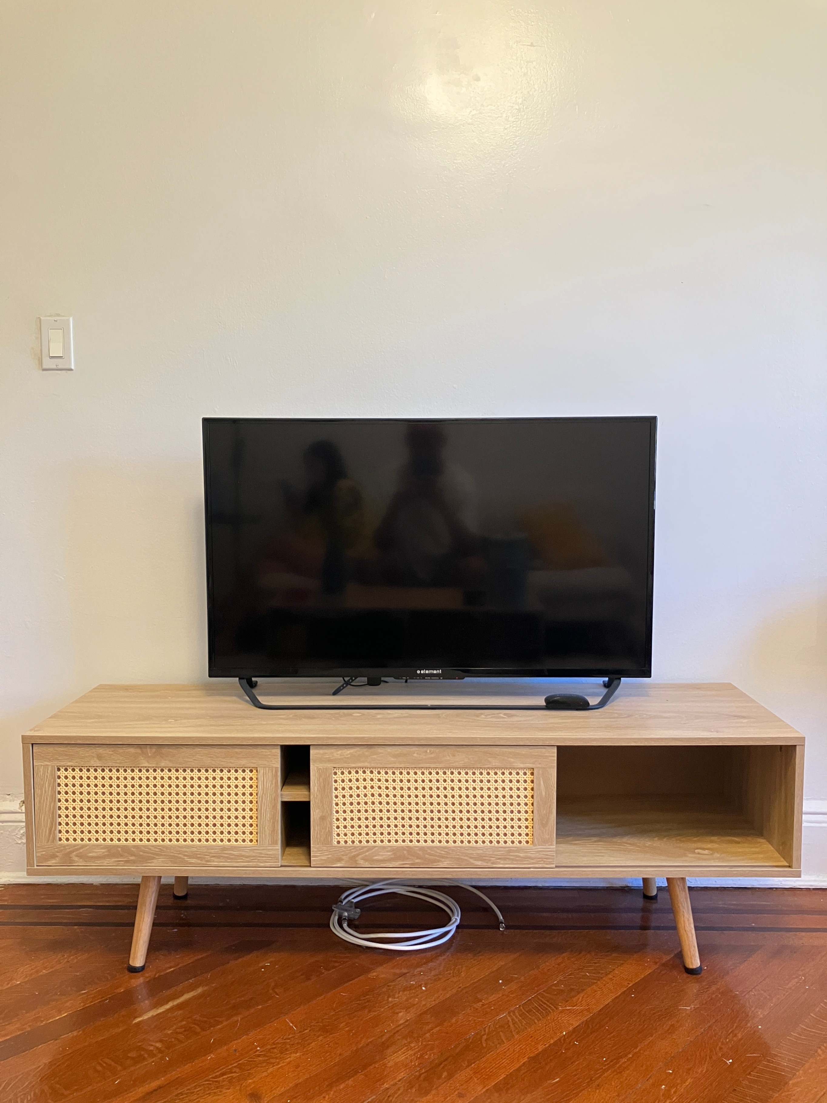 Modern TV Stand with 2 Storage Cabinets and 2 Open Shelves