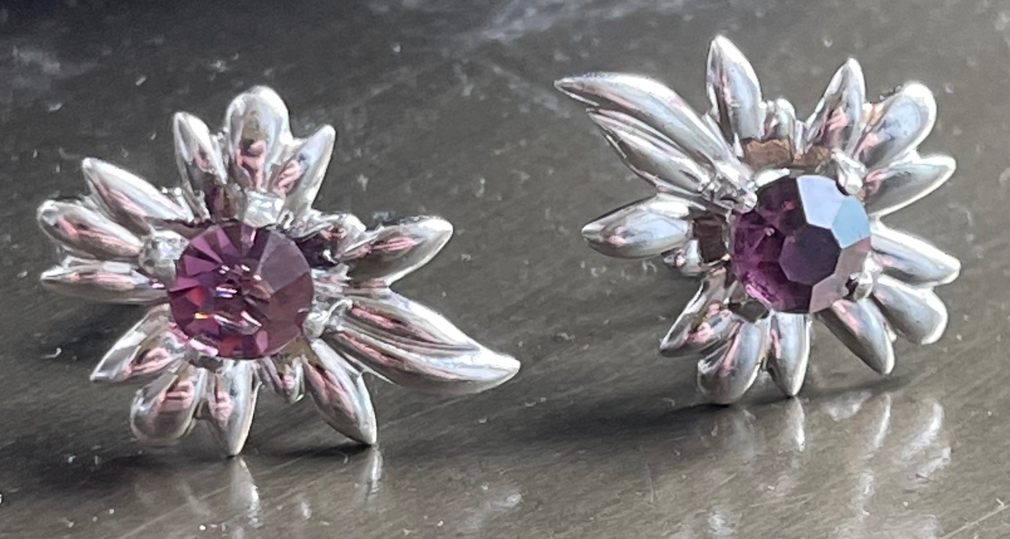 Vintage Sterling Silver & Amethyst Screw-Back Earrings – 40s/50s - photo 2