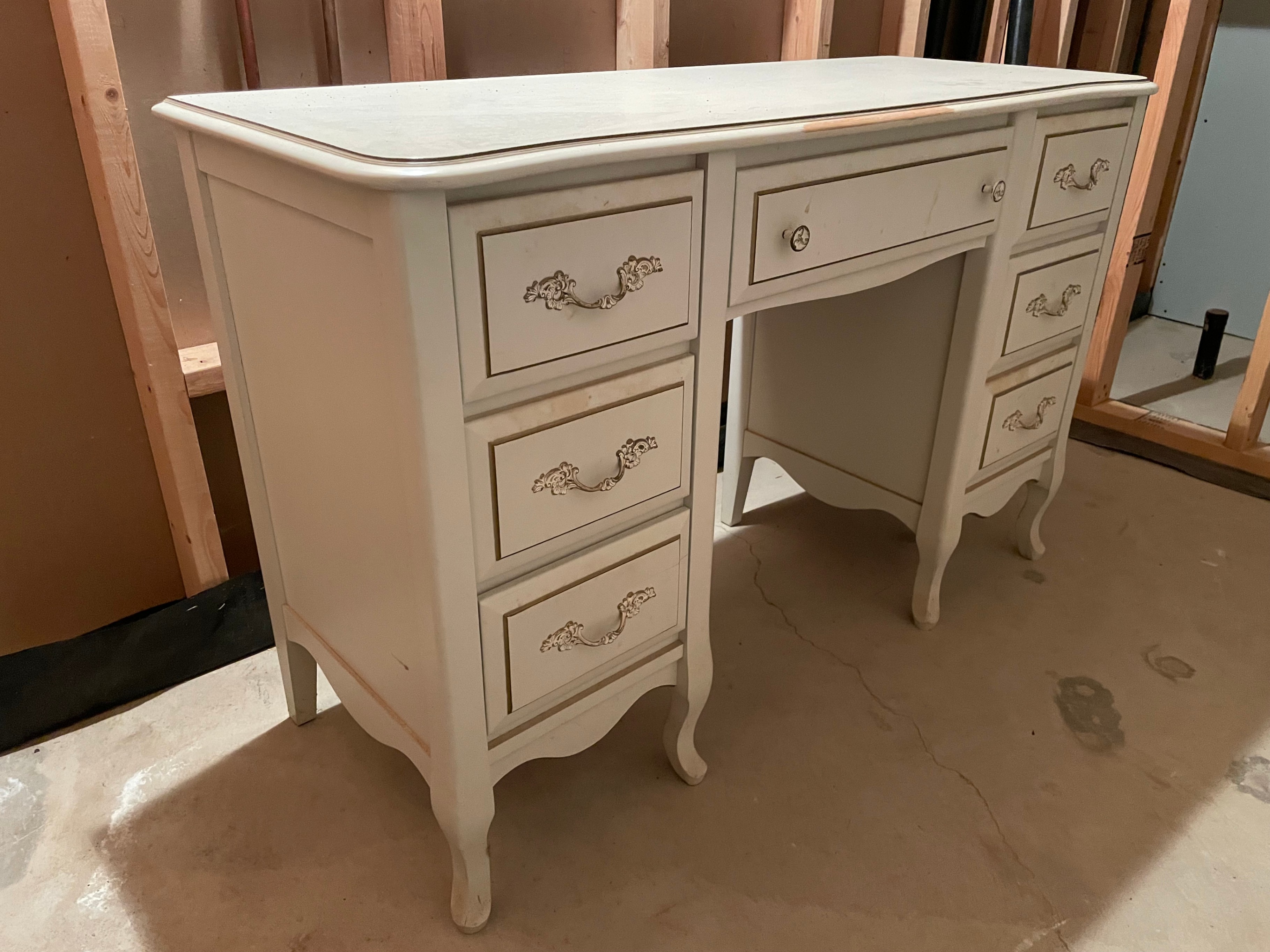 Vintage - White French Provincial Desk with Hutch and Chair