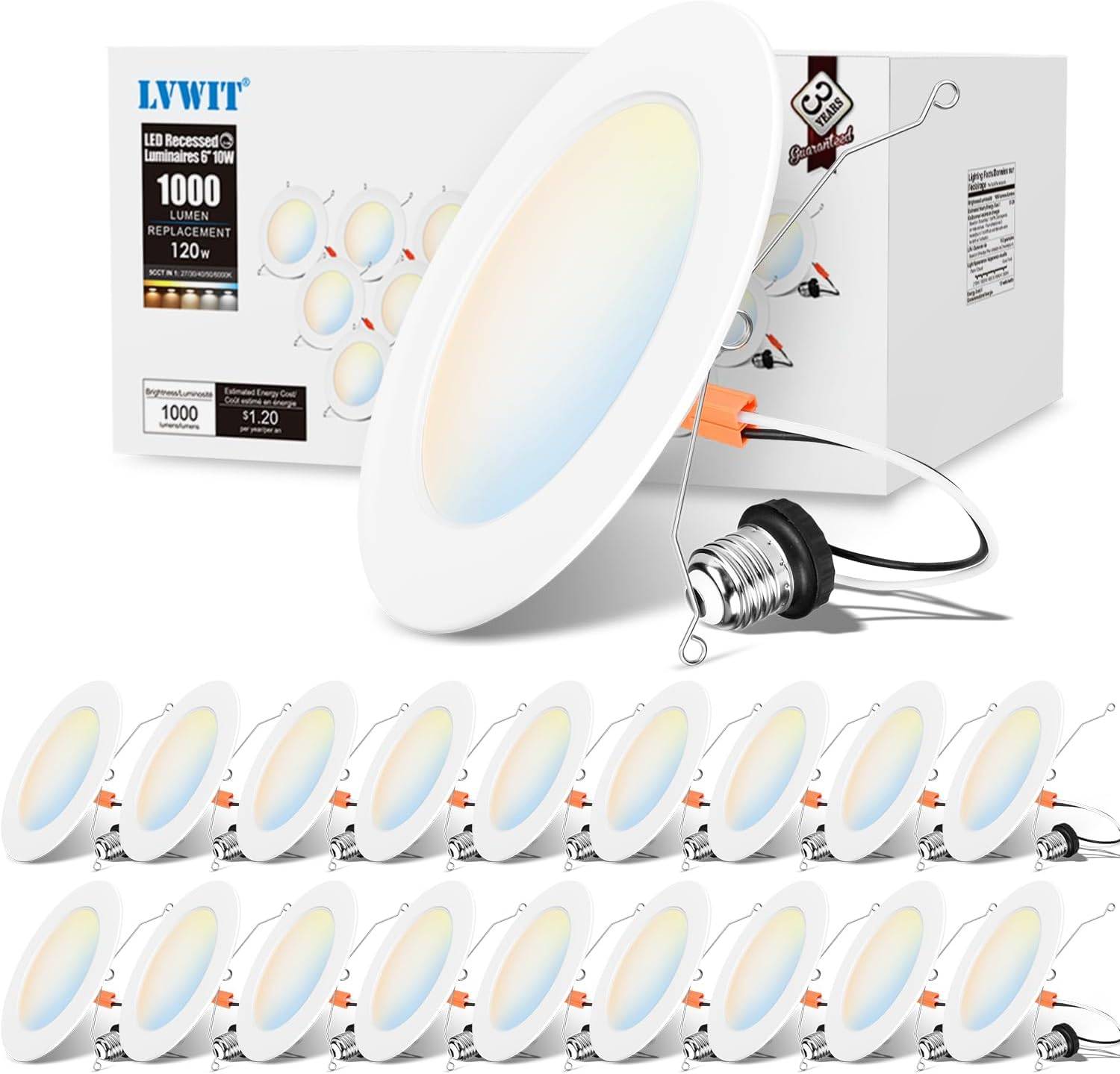 LVWIT LED 6" Recessed Light Fixture 1000 Lumens 10W