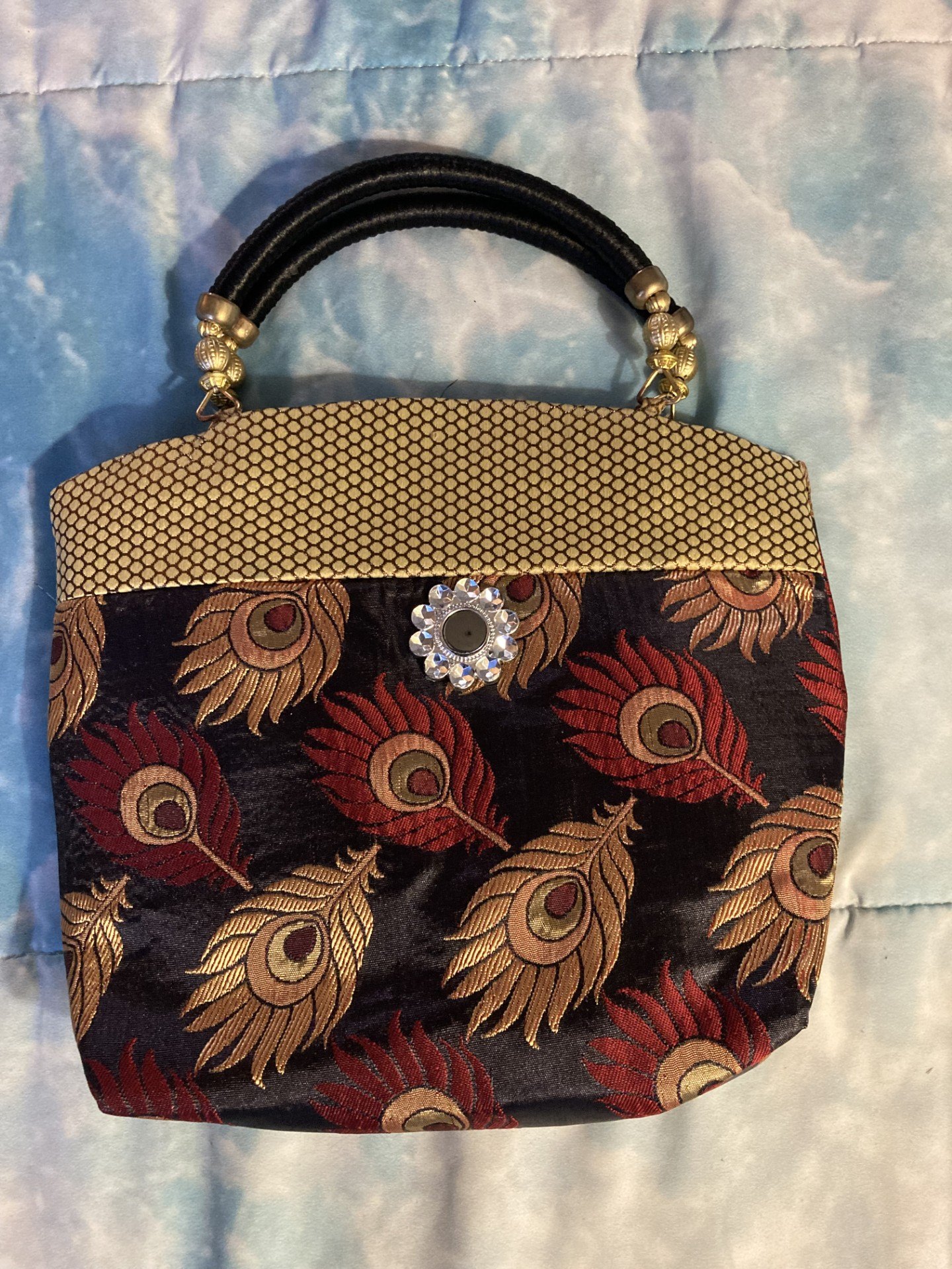 Fabric Feather Print Handbag