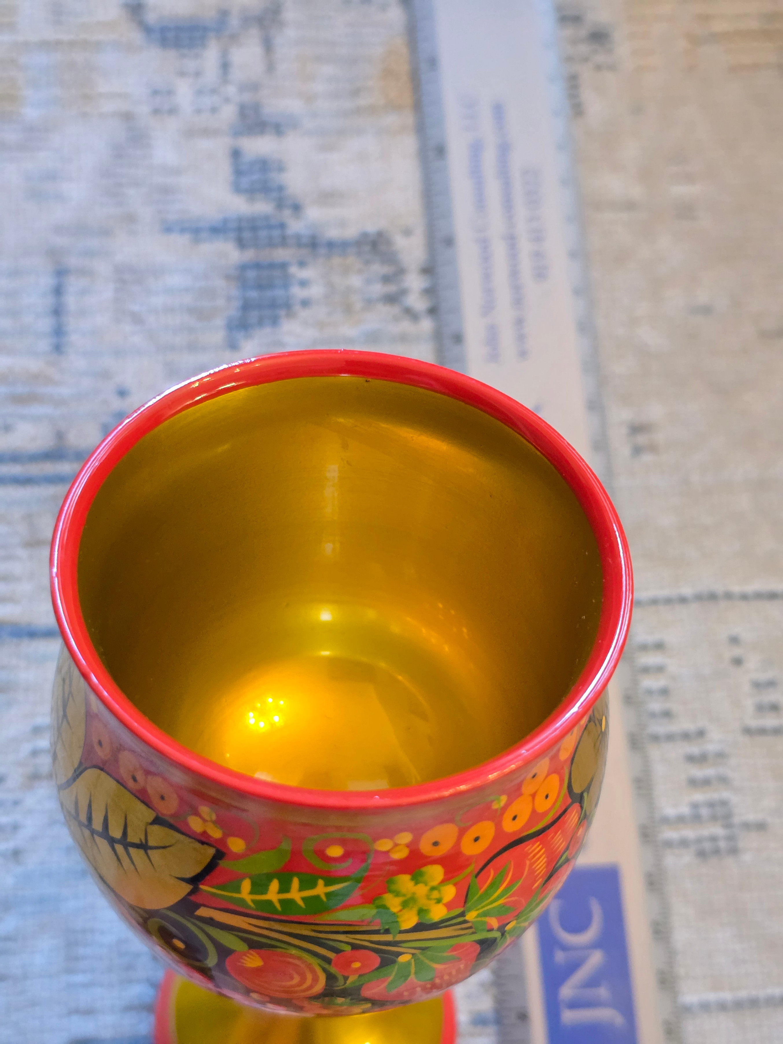 Khokhloma Russian Painted Wooden Goblet