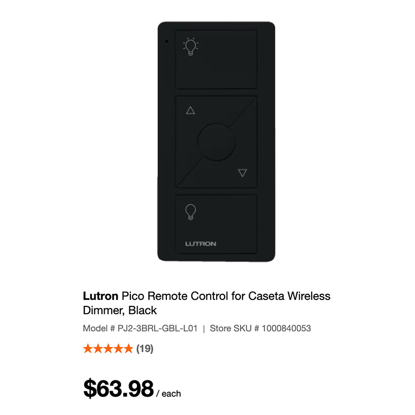 Lutron Caseta Pico Remote Black, PJ2-3BRL-GBL-L01 - photo 3