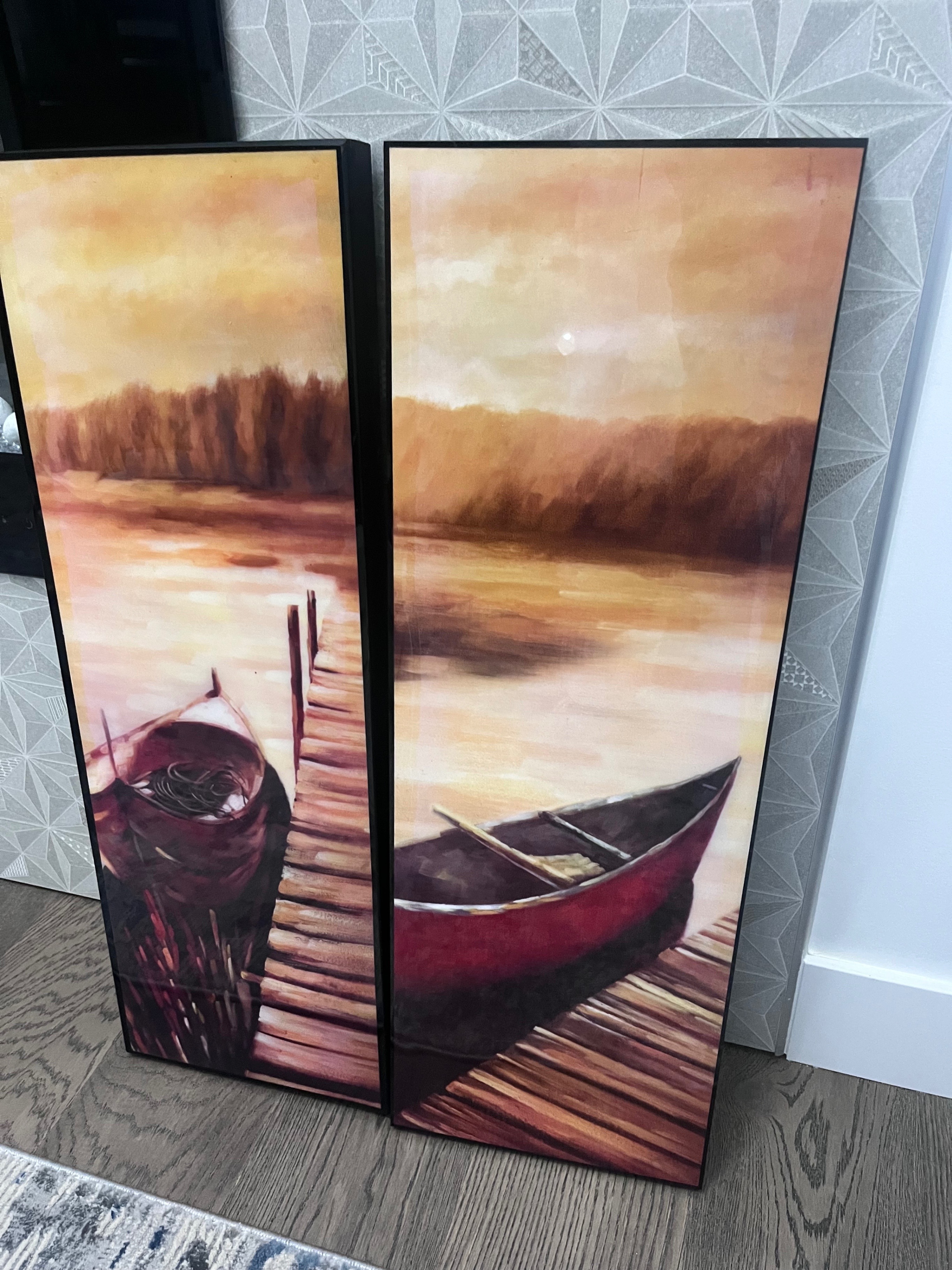 stunning 2-panel lake sunset artwork captures the warmth of gold - photo 2