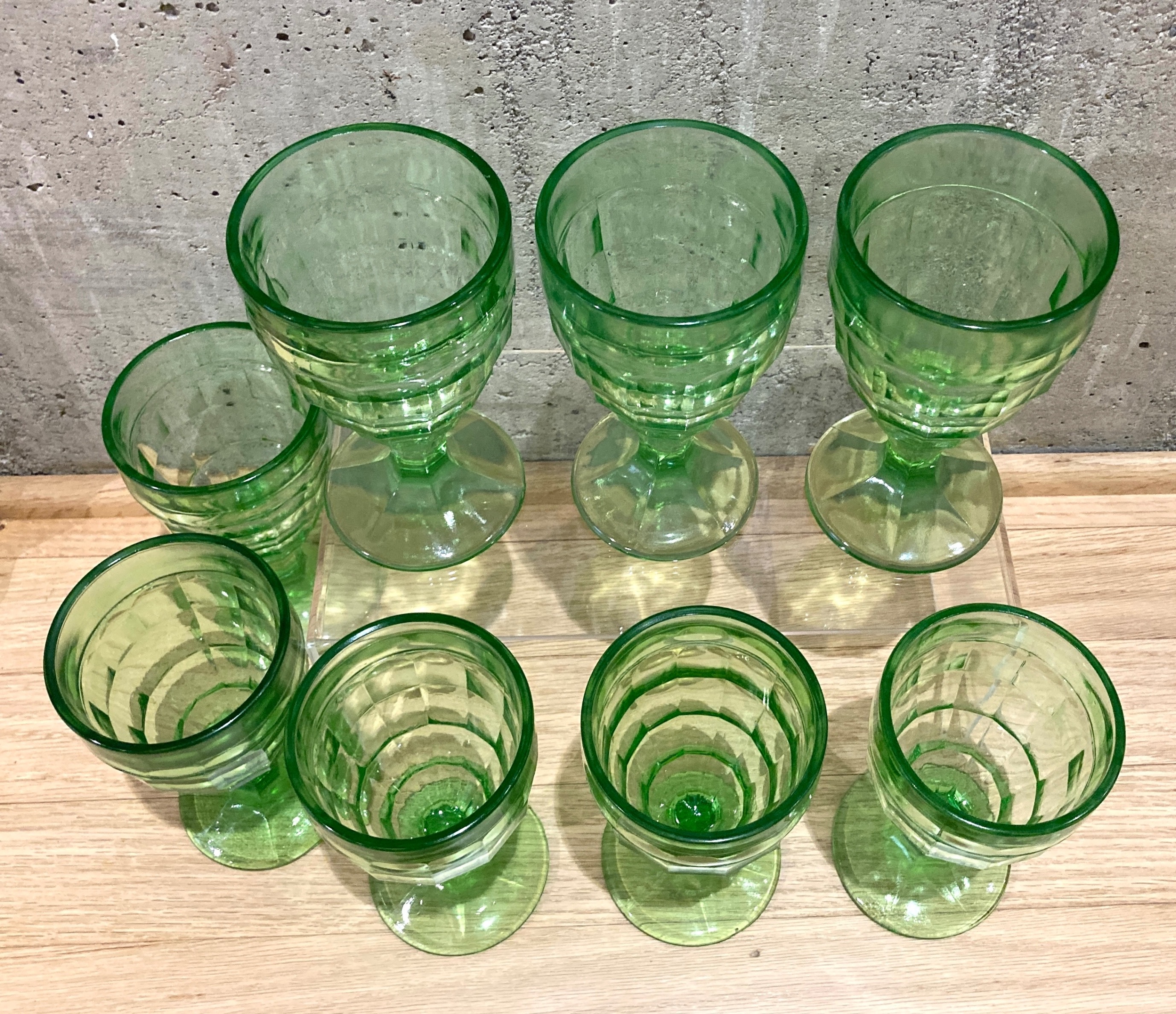 VTG Hazel Atlas Colonial Block Goblets Green Depression Glass - photo 3