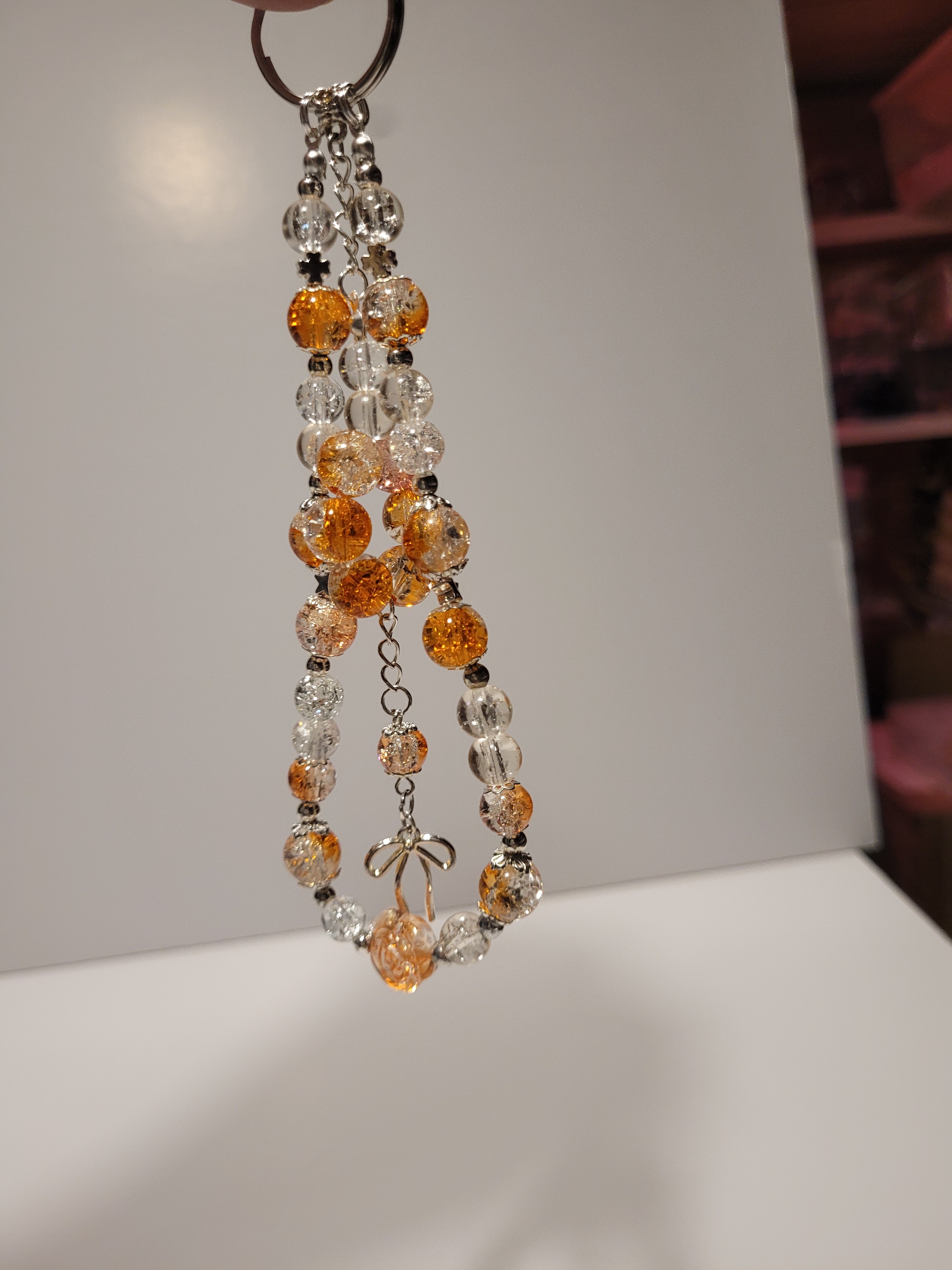 Handmade Beaded Keychain - Orange & Clear - photo 2