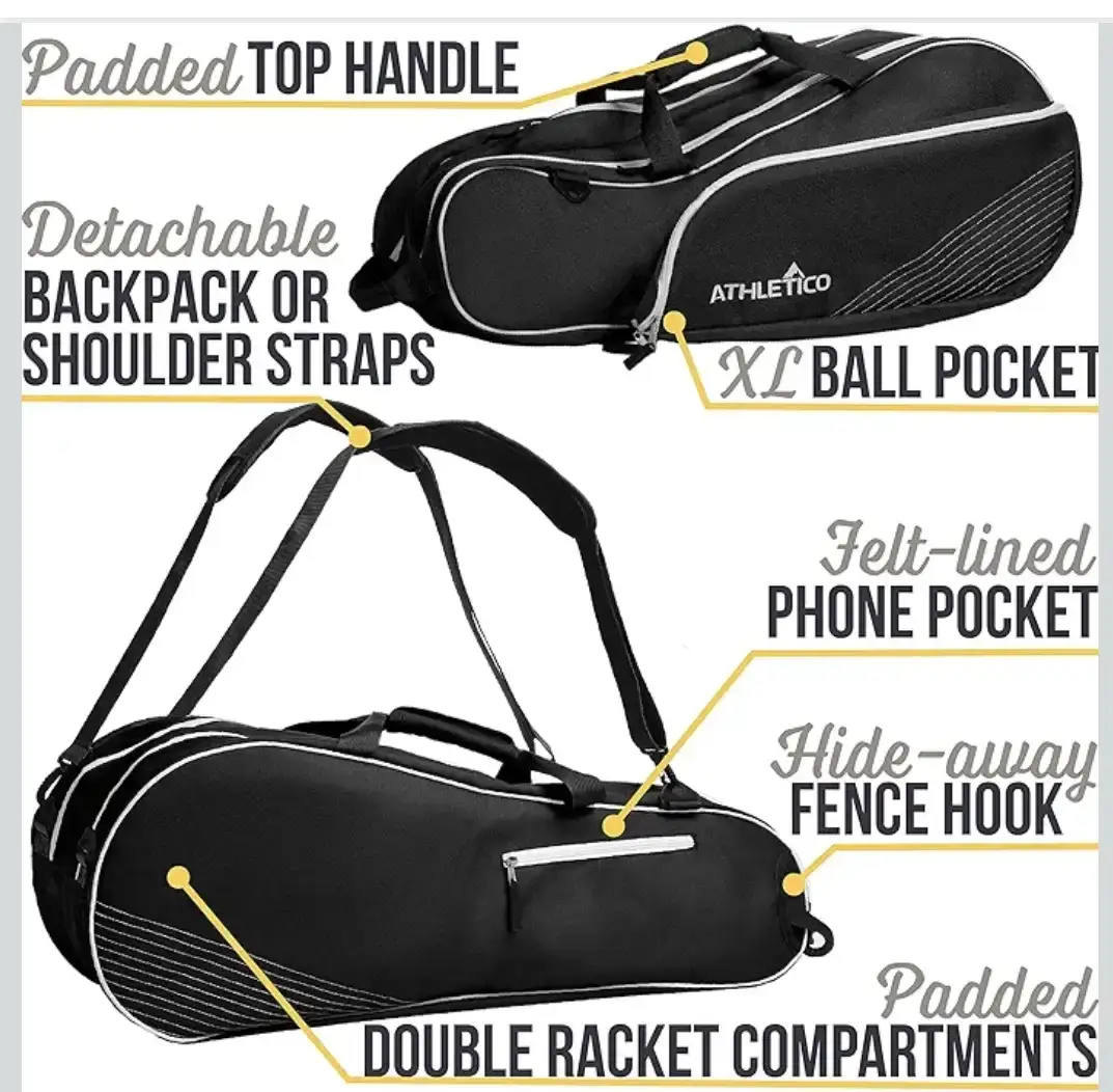Athletico 6 Racquet Tennis Bag - Black - photo 2