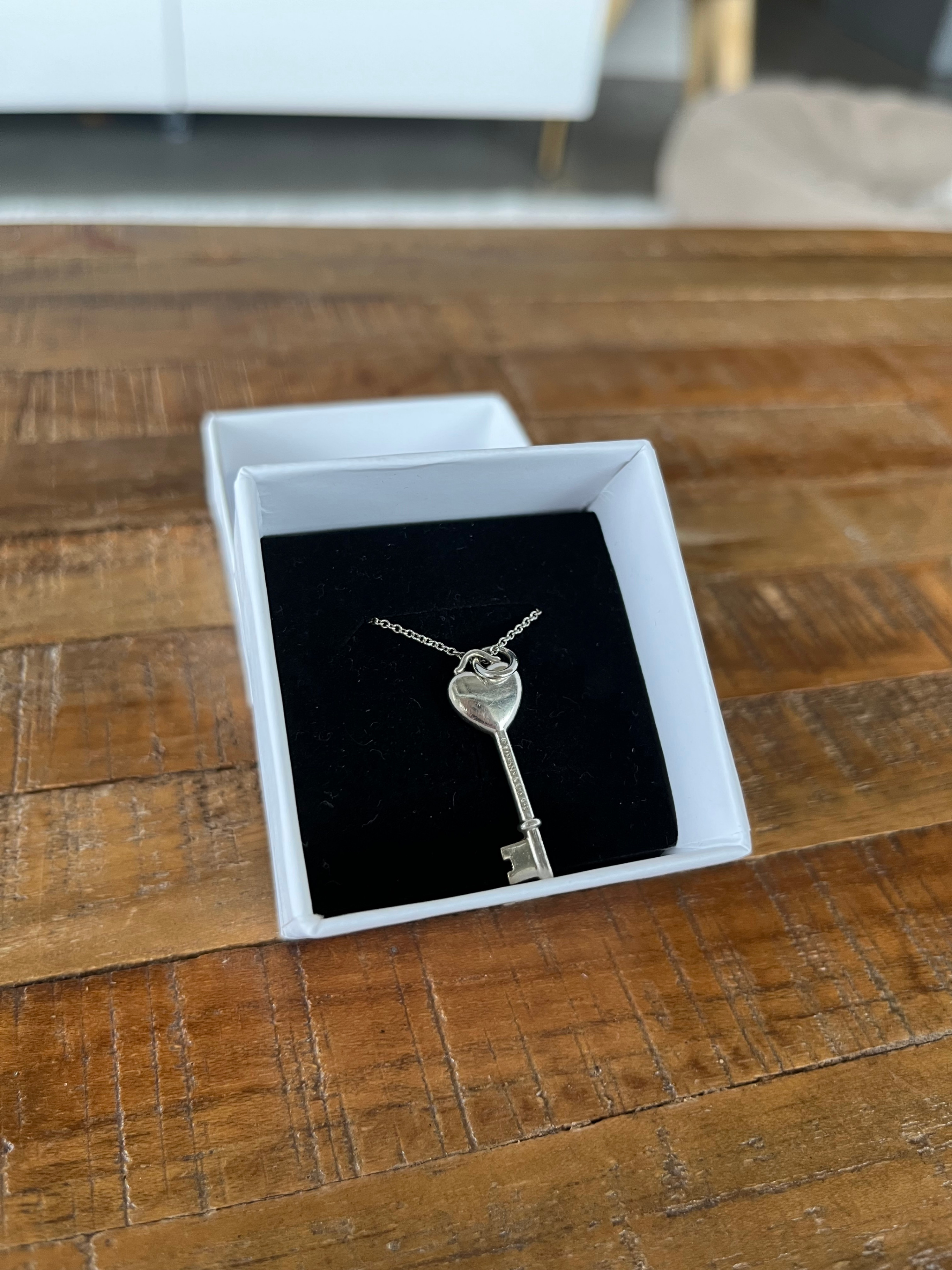 Tiffany & Co. 925 Silver Heart Key Pendant w/sapphire & chain - photo 2
