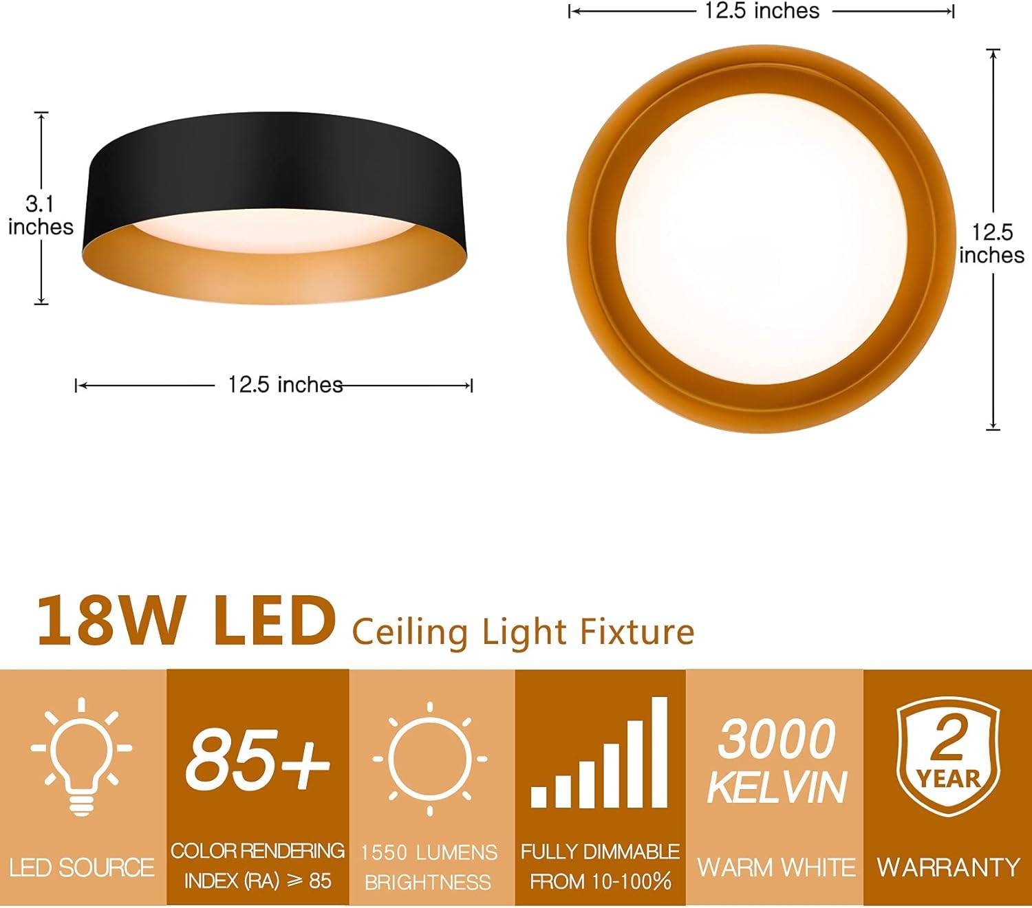 Modern LED Ceiling Light Fixture - Black/Champagne Gold - photo 4