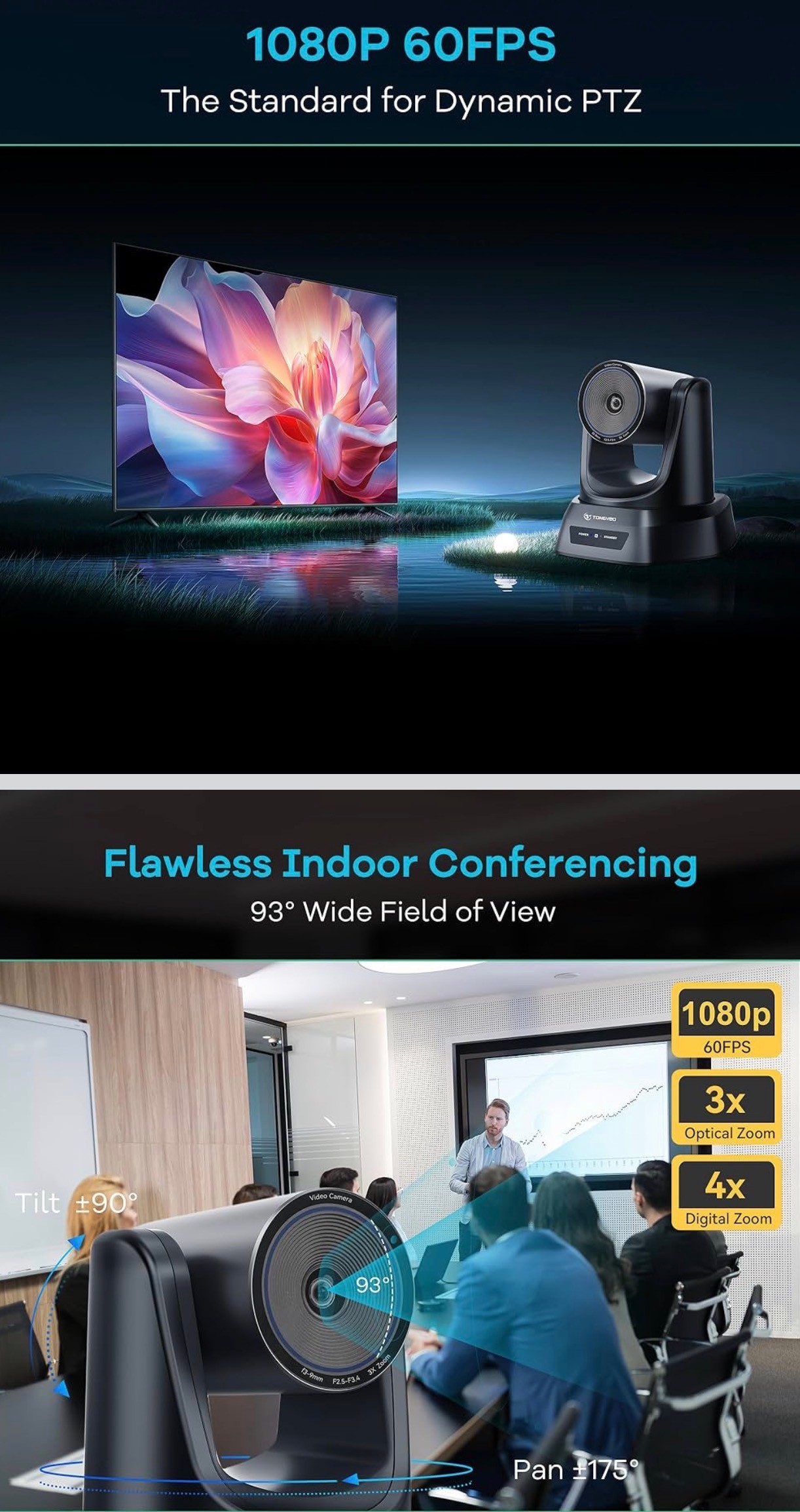 PTZ Camera 3x Optical Zoom USB3.0 HDMI 114° Universal 350° Movem - photo 5