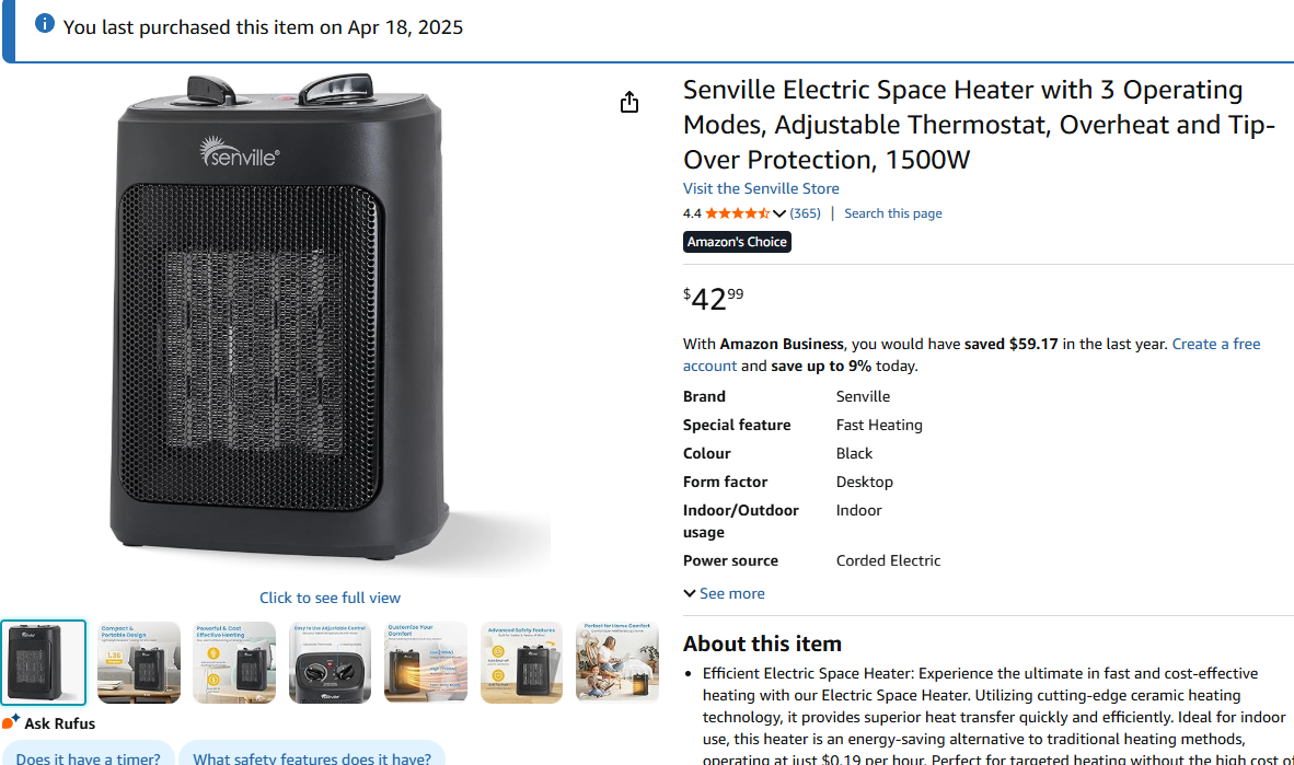 Senville Electric Space Heater (with Fan mode) - photo 4
