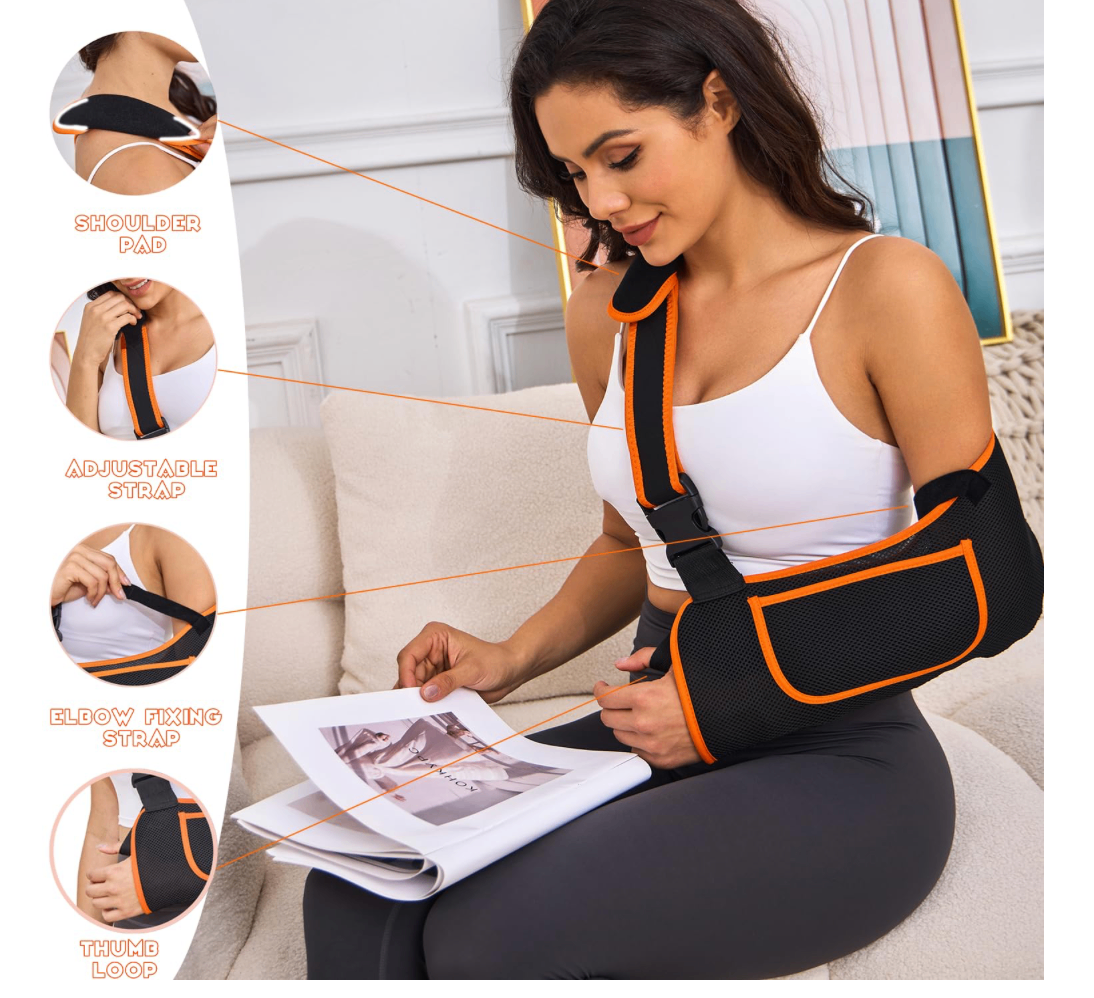 Adjustable Arm Sling Elbow Support Brace (Blue, Medium)