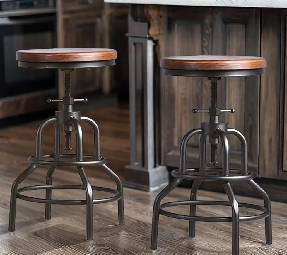 Industrial Swivel Bar Stool - Wood Seat