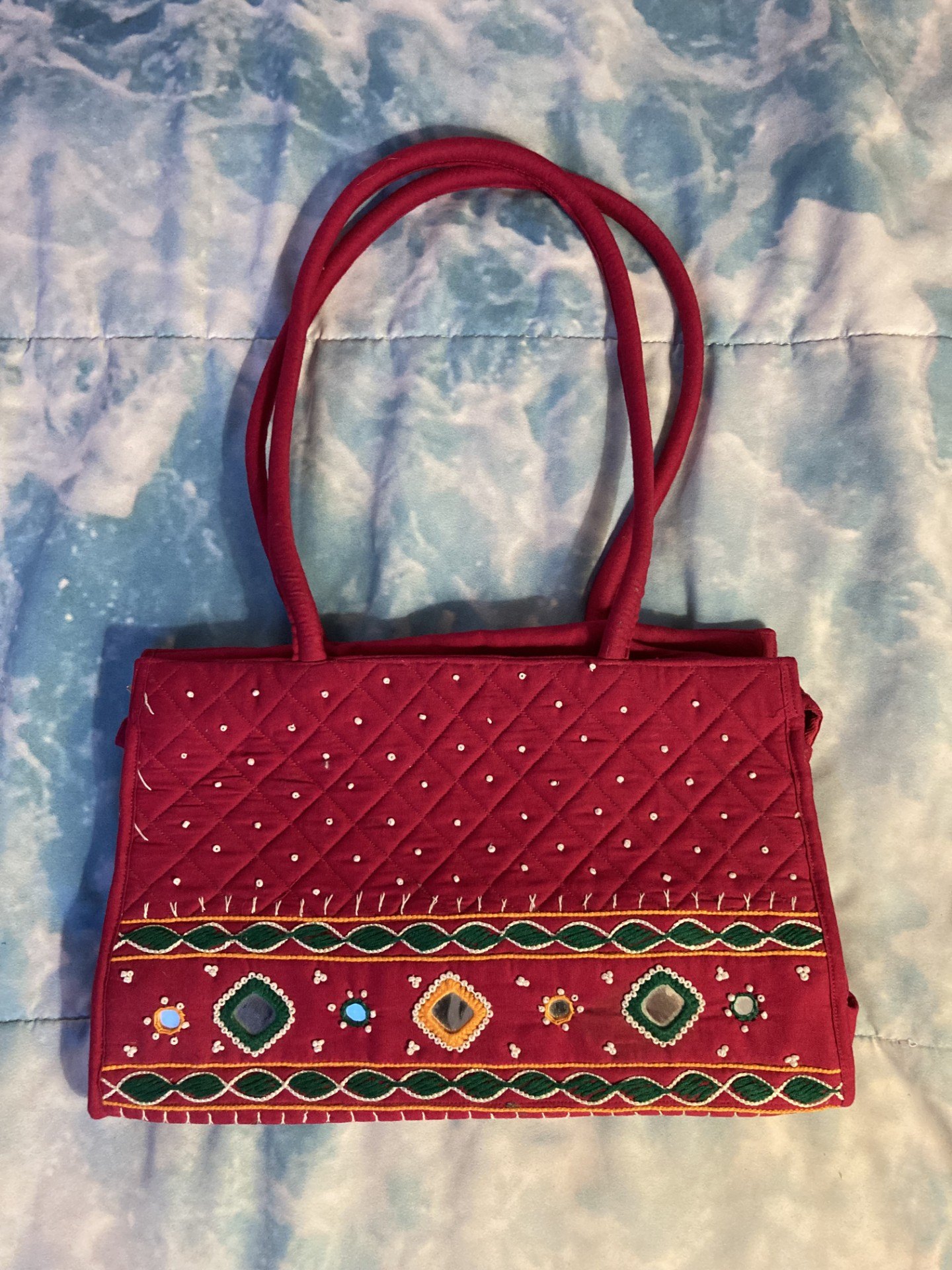 Beaded red fabric purse