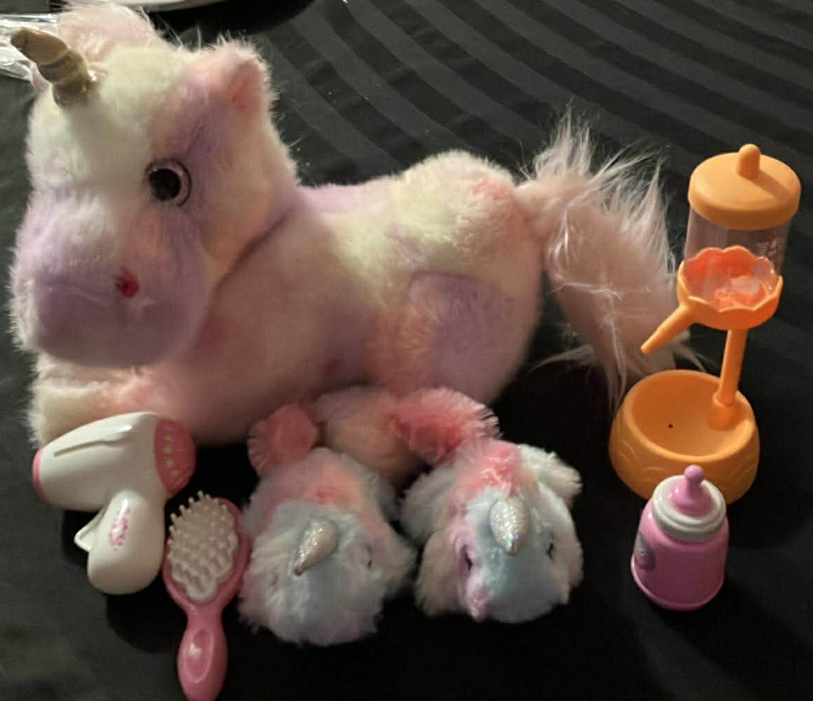Nurturing Unicorn Stuffed Animal with 2 Plush Babies (New)