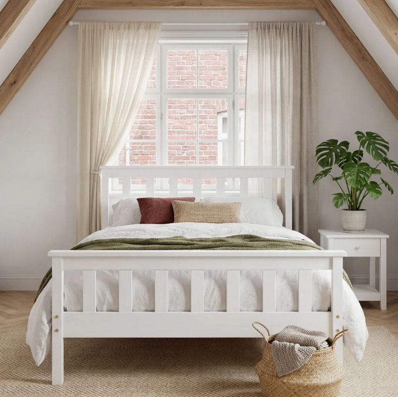 White Solid Wood Twin Bed Frame with Slat Support - New in box - photo 3