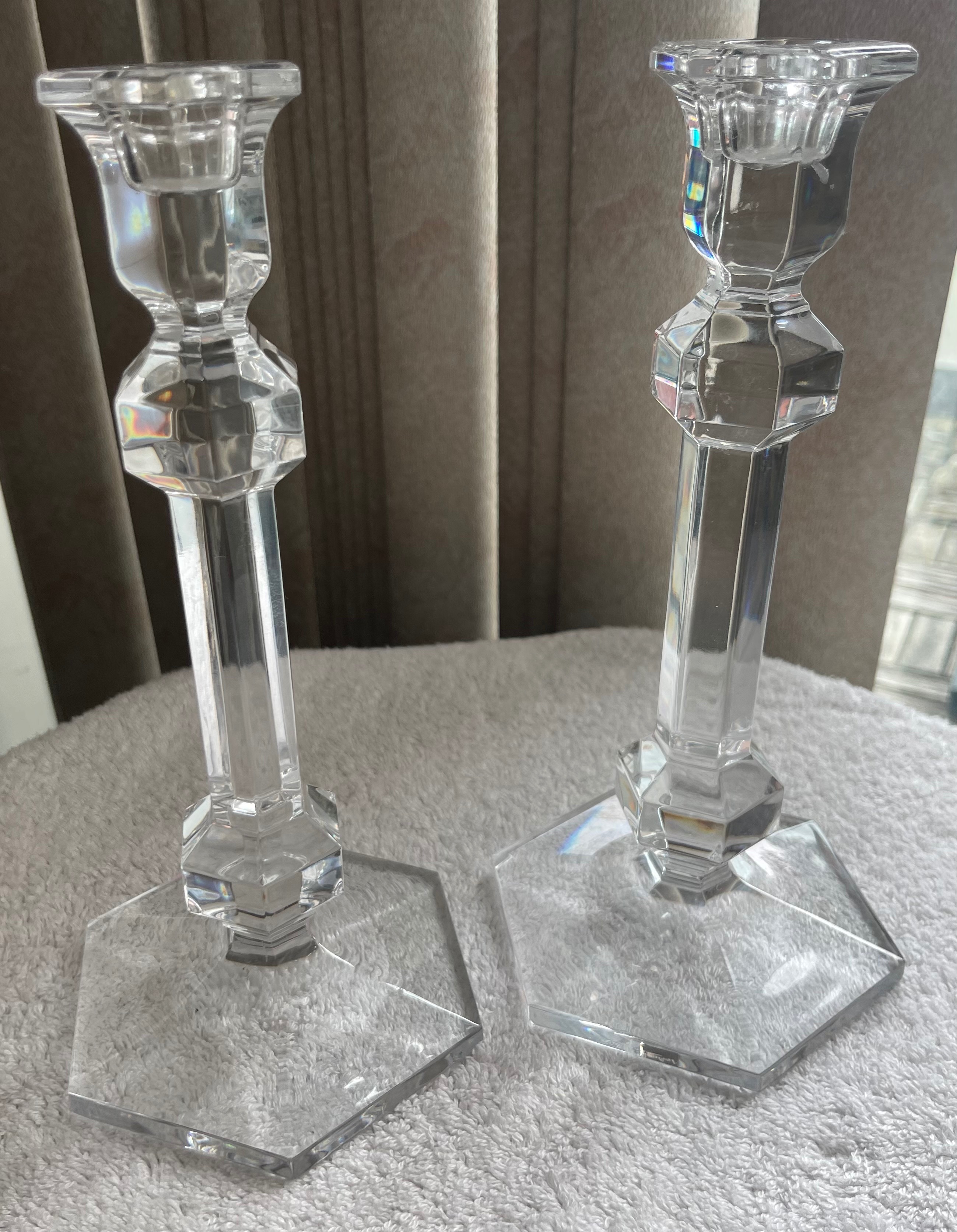 Large 9.5" Val St. Lambert Belgian Crystal Candlesticks (Signed) - photo 3