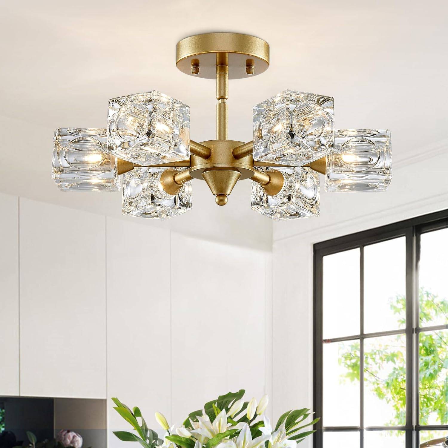 6-Light Crystal Chandelier Flush Mount