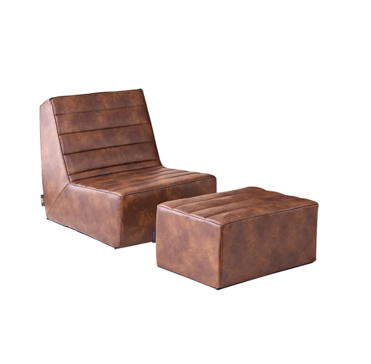 Brown Faux Leather Armchair and Ottoman Set - New in box - photo 2