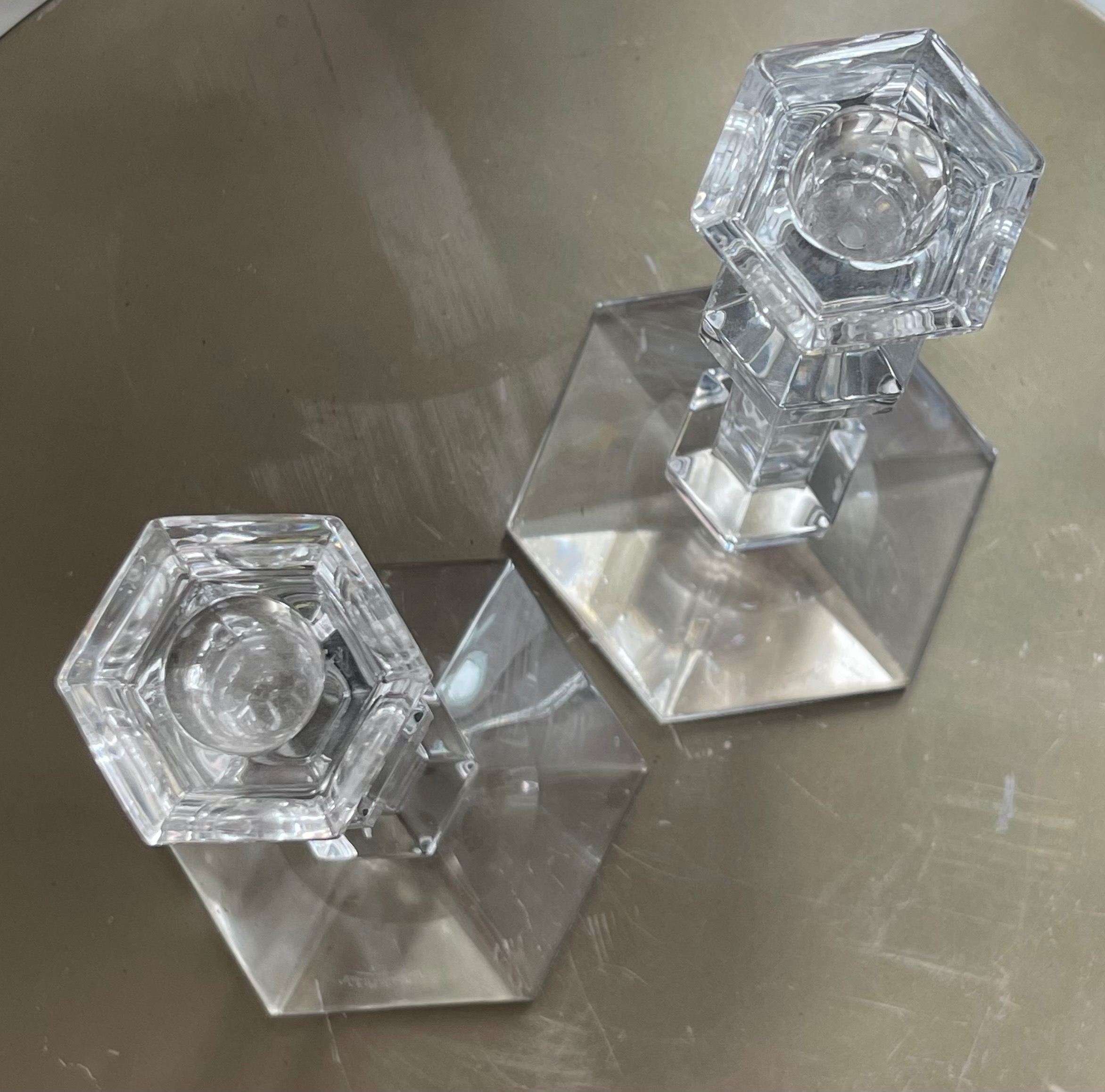 Large 9.5" Val St. Lambert Belgian Crystal Candlesticks (Signed) - photo 4