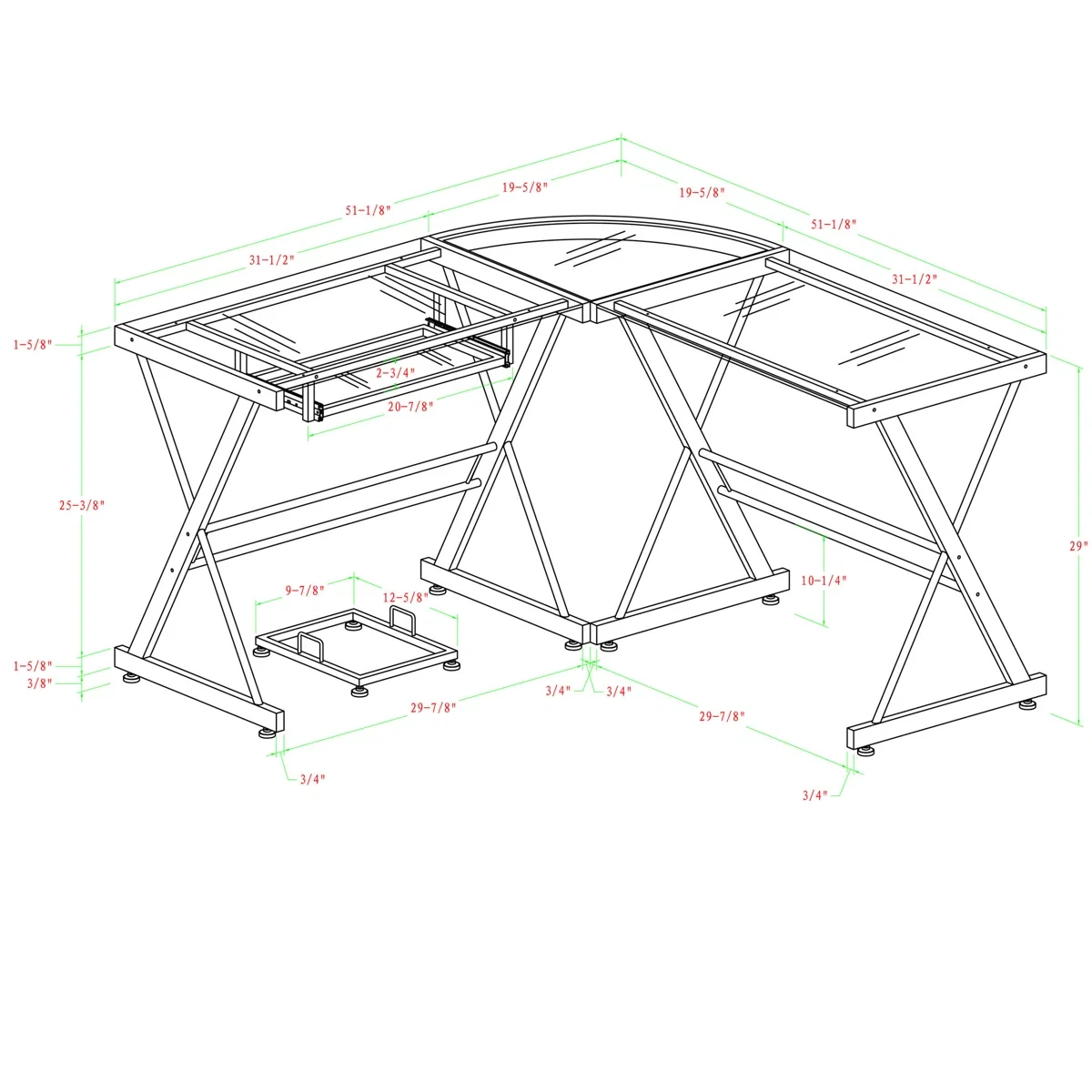 Glass Top L-Shaped Corner Desk - photo 4