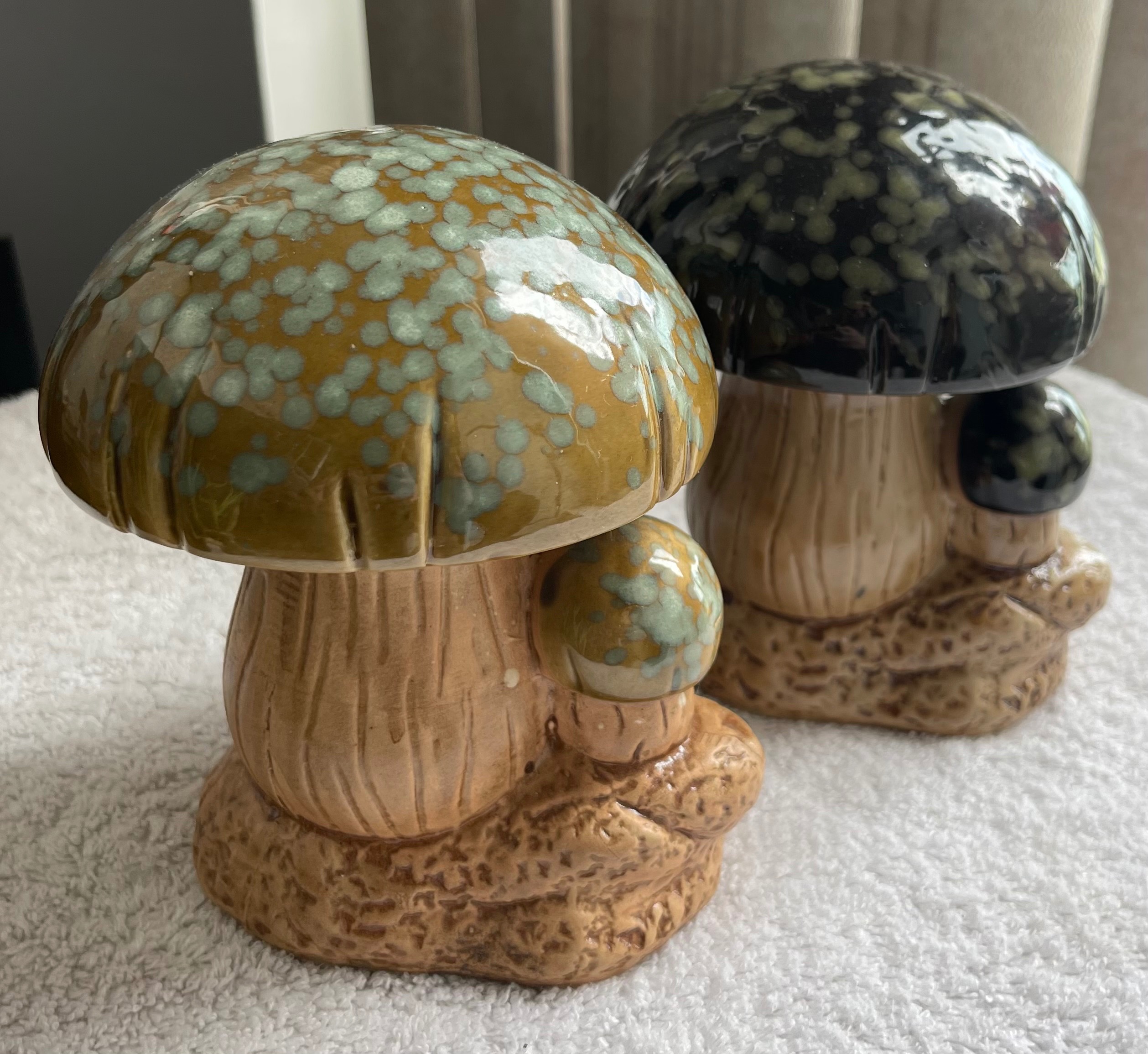 Vintage 5.5" Ceramic Mushroom Figurines (Set of 2)